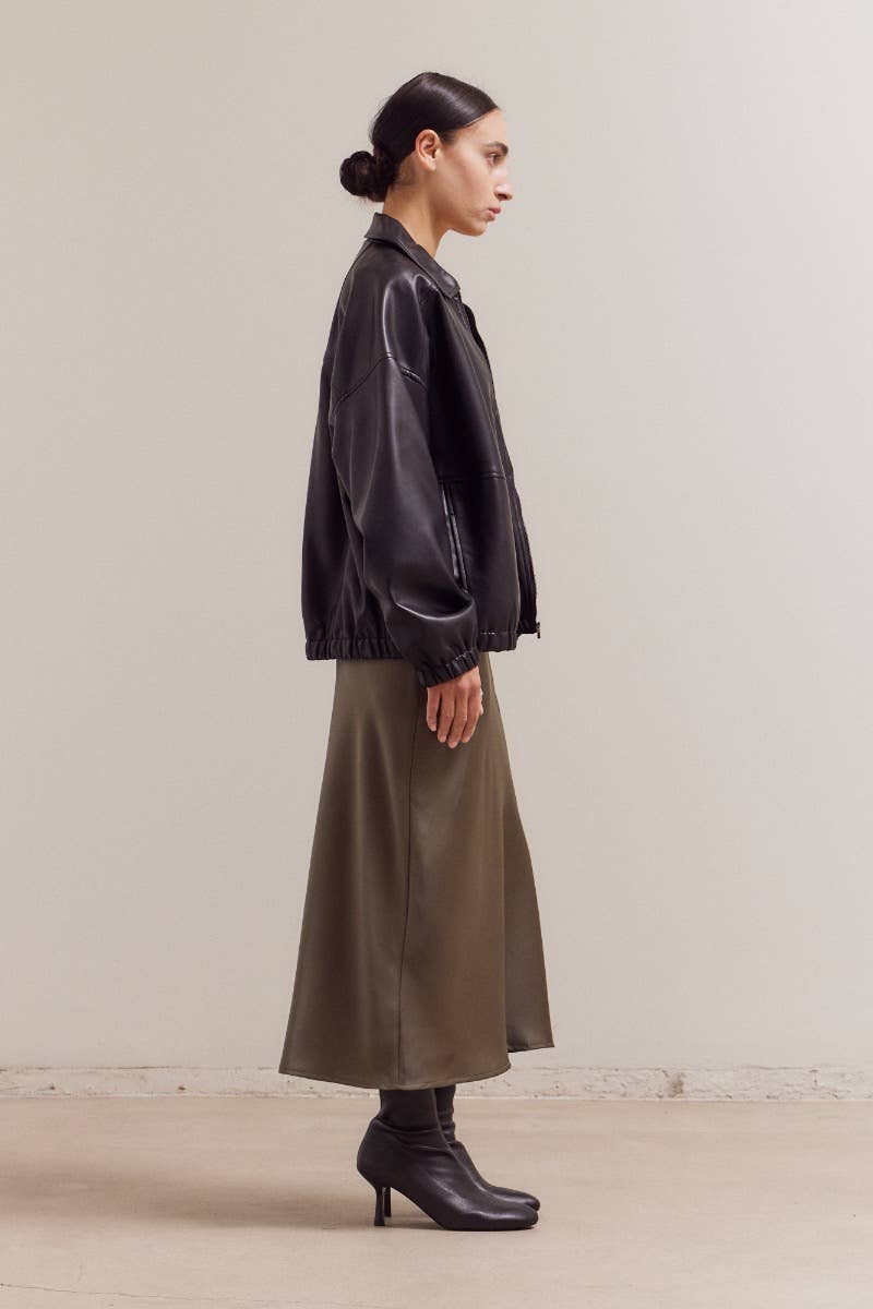 Black Vegan Leather Bomber Jacket