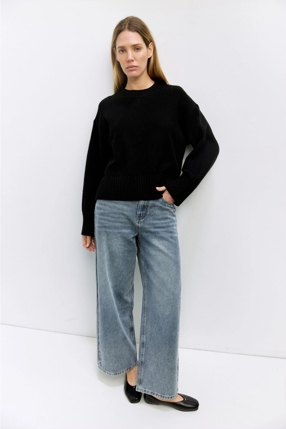 Cotton Ribbed Knit Pullover Sweater