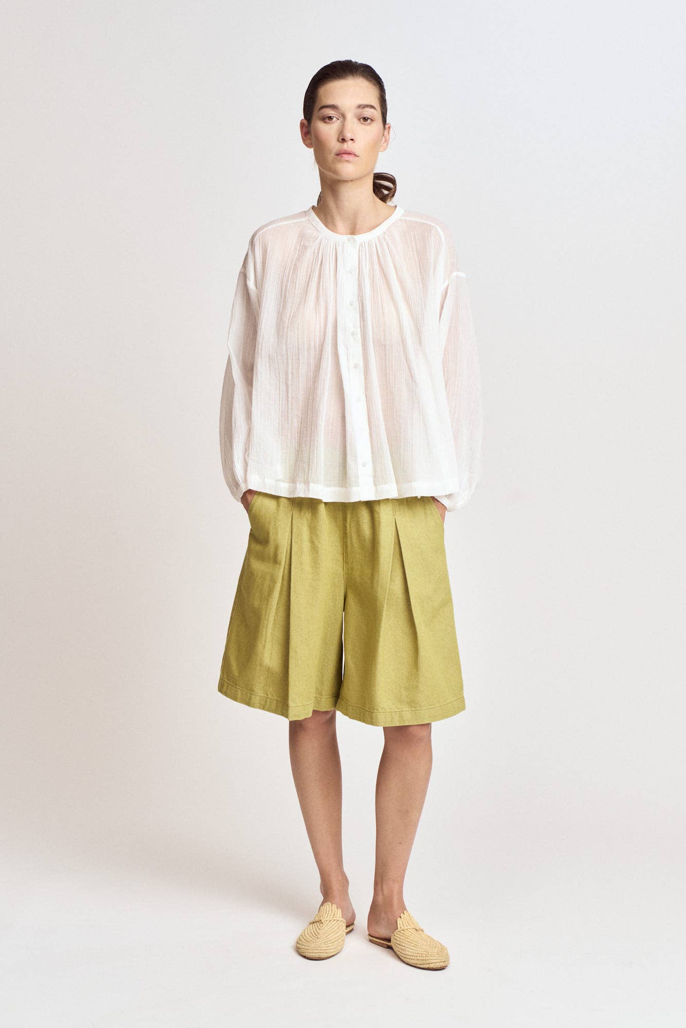 White Sheer Textured Cotton Blouse