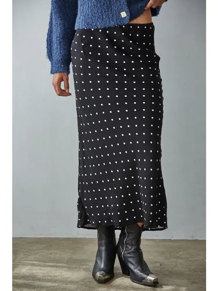 Black Polka Dot Flare Midi Skirt