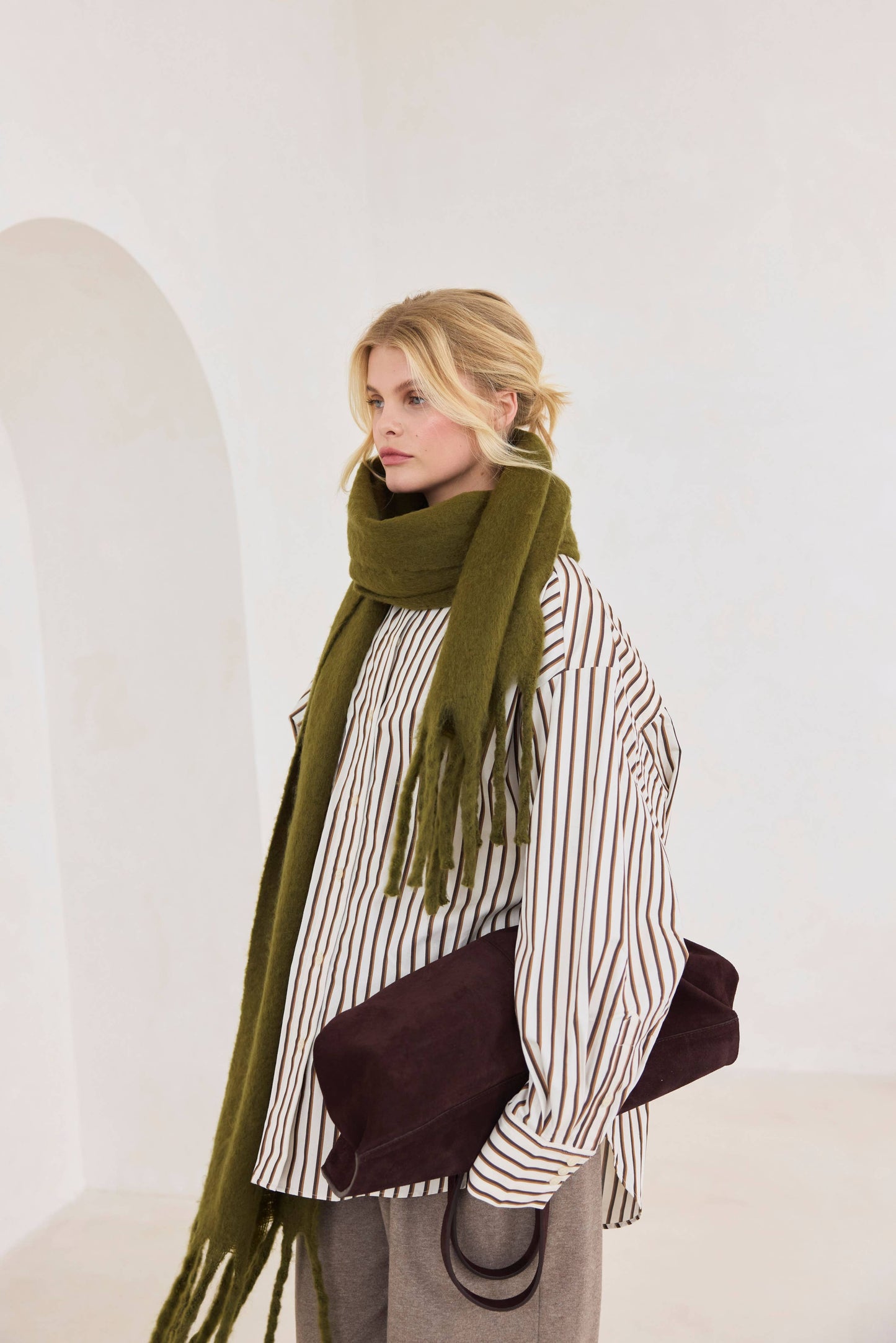 Moss Green Brushed Oversized Scarf