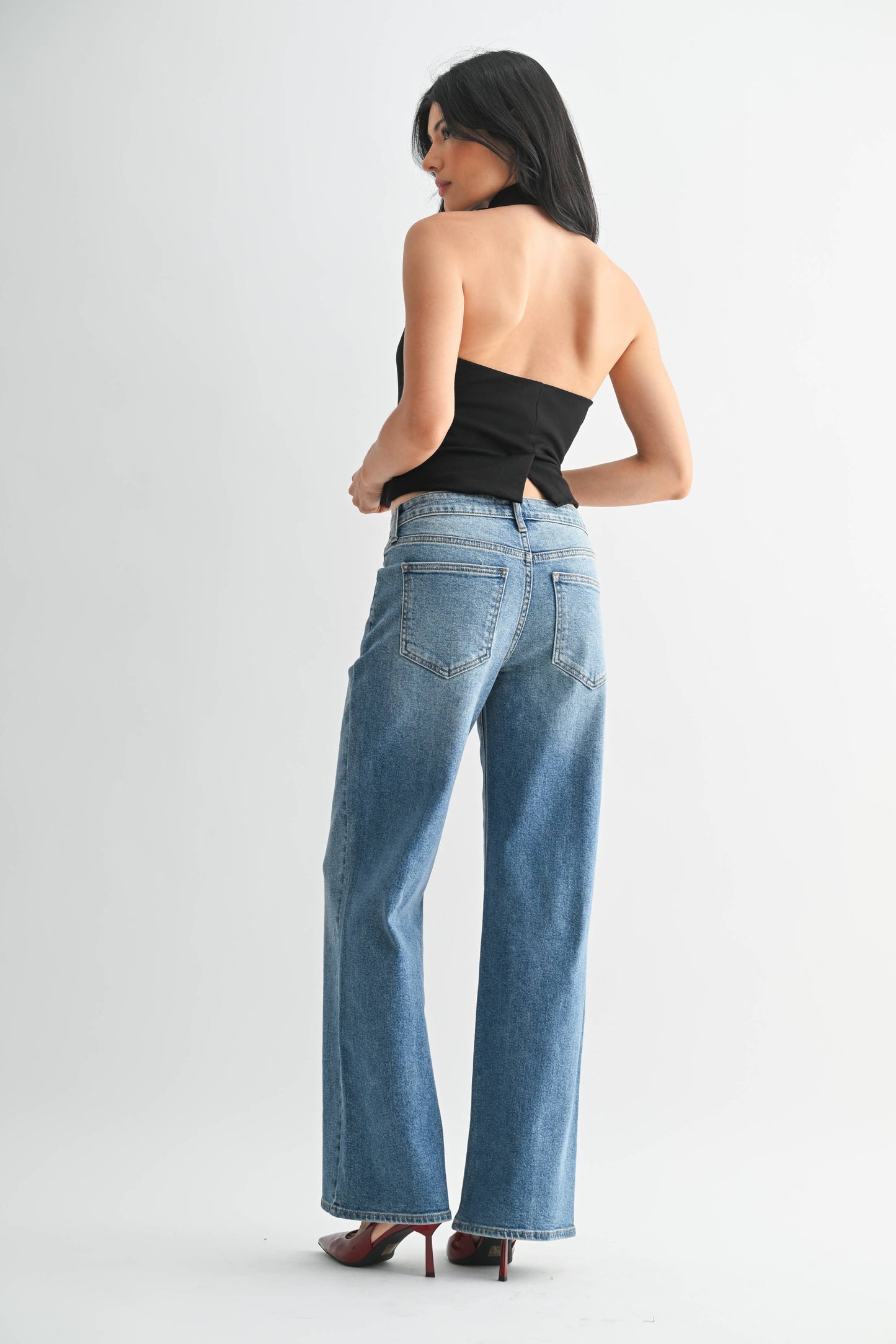 Medium Wash High Rise Straight Stretch Jean