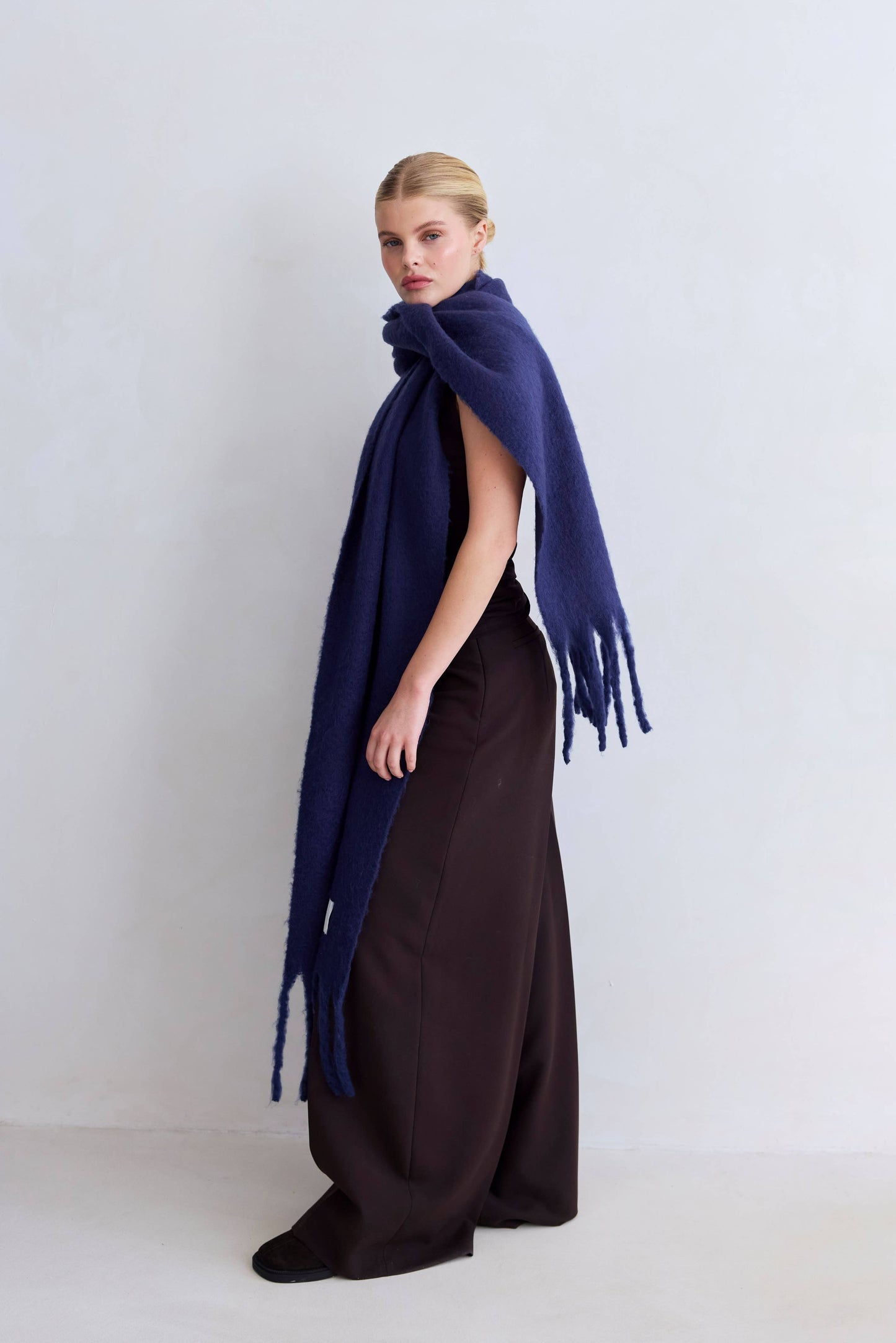Midnight Blue Brushed Oversized Scarf