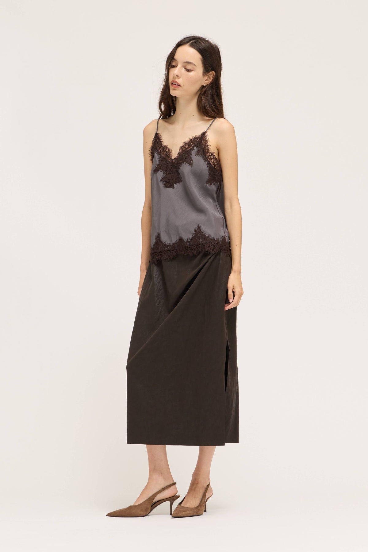 Satin Lace Trim Cami Top