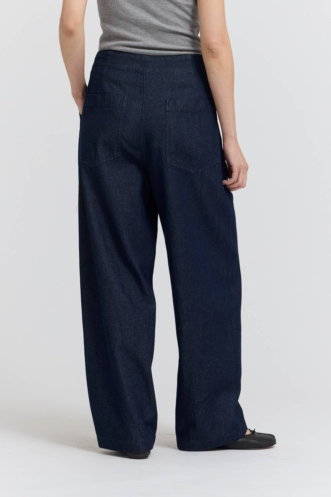 Indigo High Rise Curved Leg Trouser
