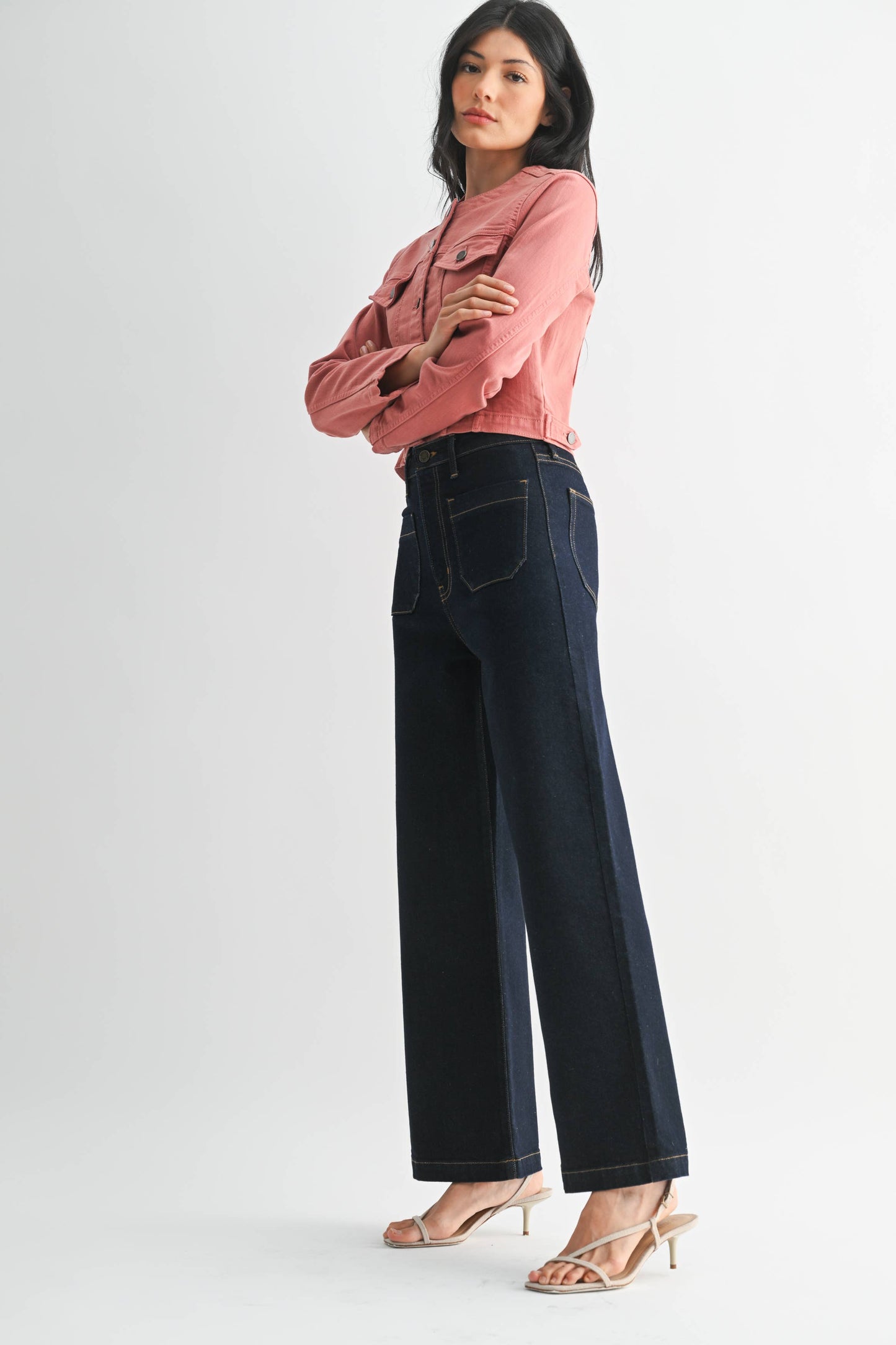 Dark Wash Patch Pocket Wide Leg Jeans