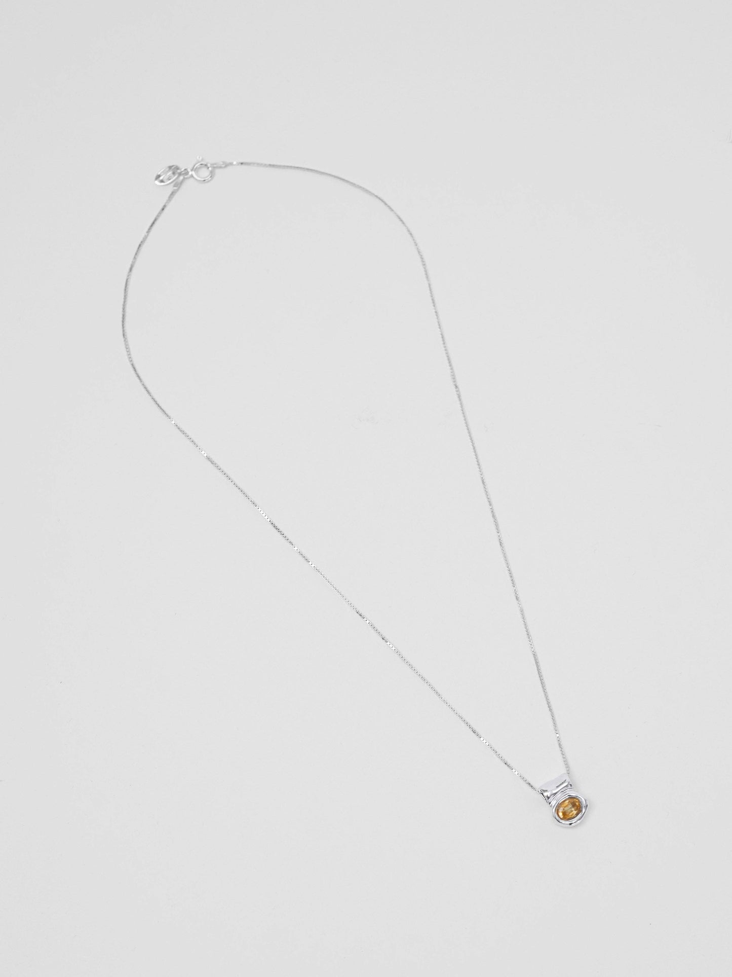 Silver Citrine Oval Pendant Necklace