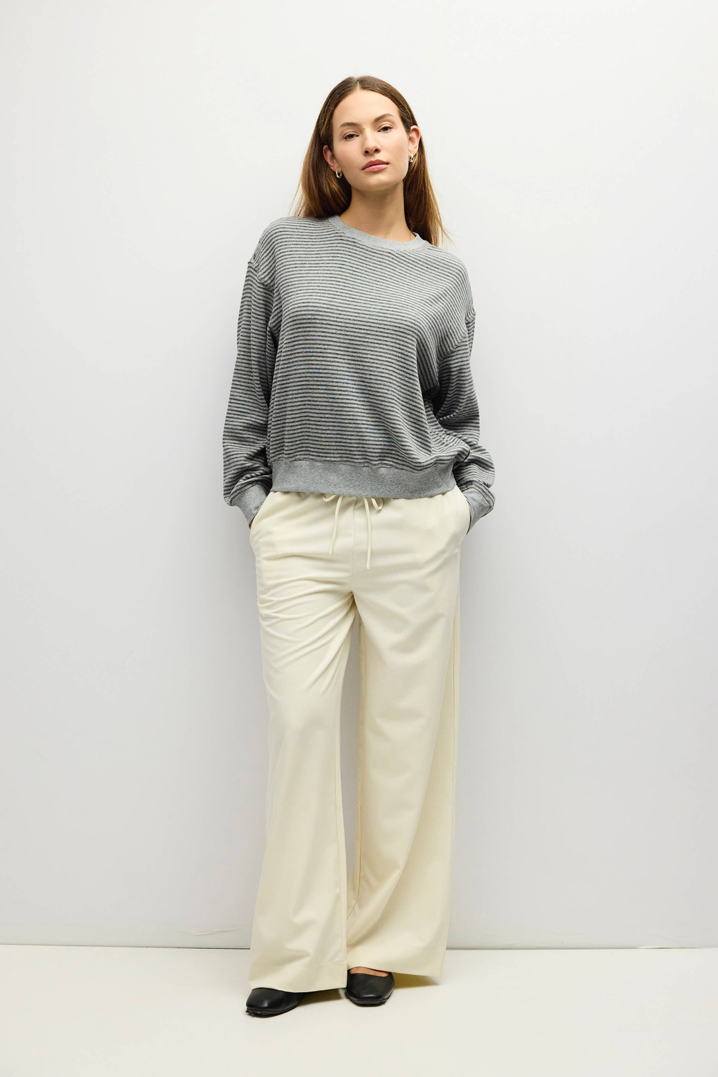 Stripe Crewneck Drop Shoulder Jersey Top