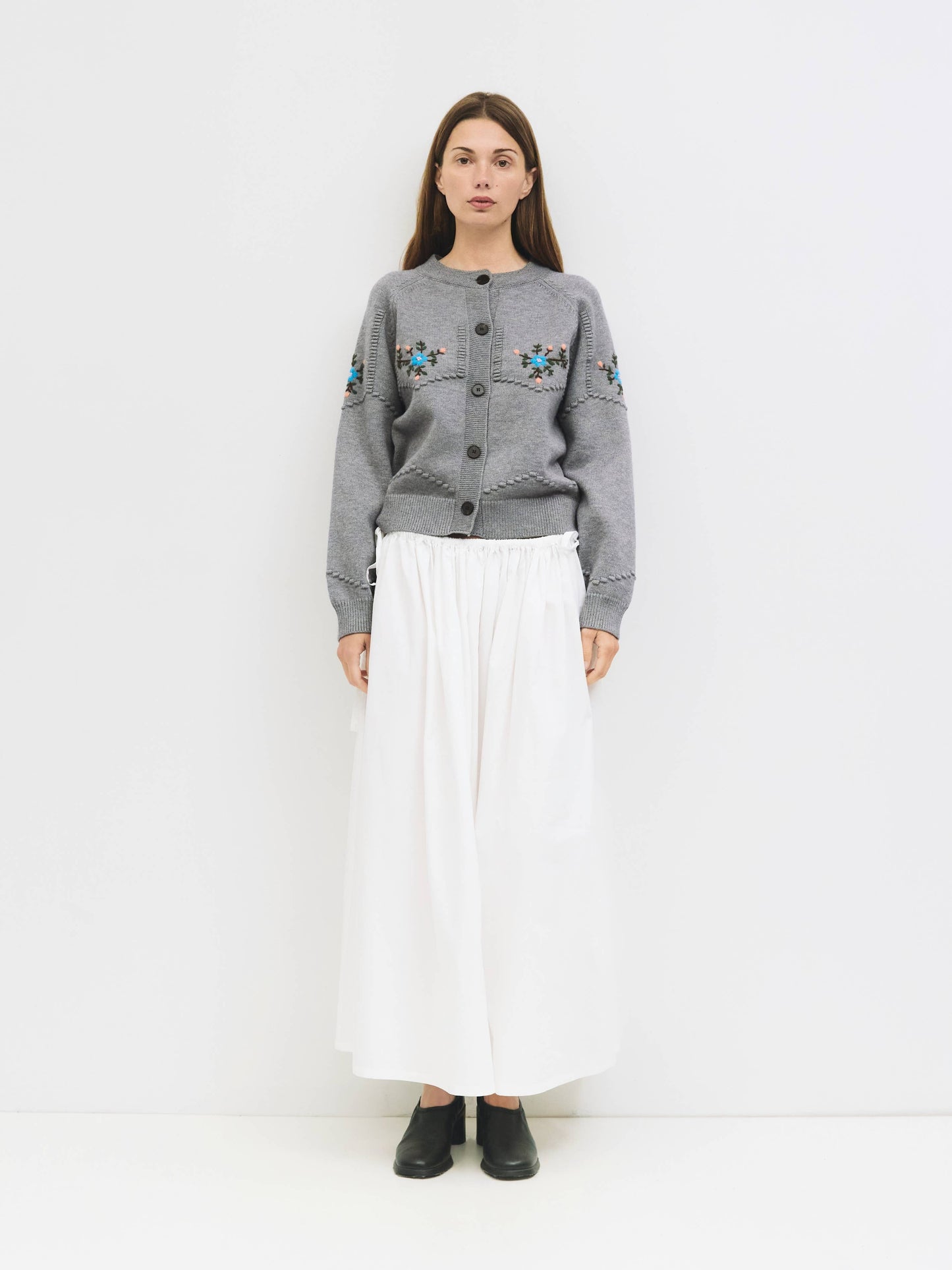 Heather Gray Floral Embroidered Cardigan