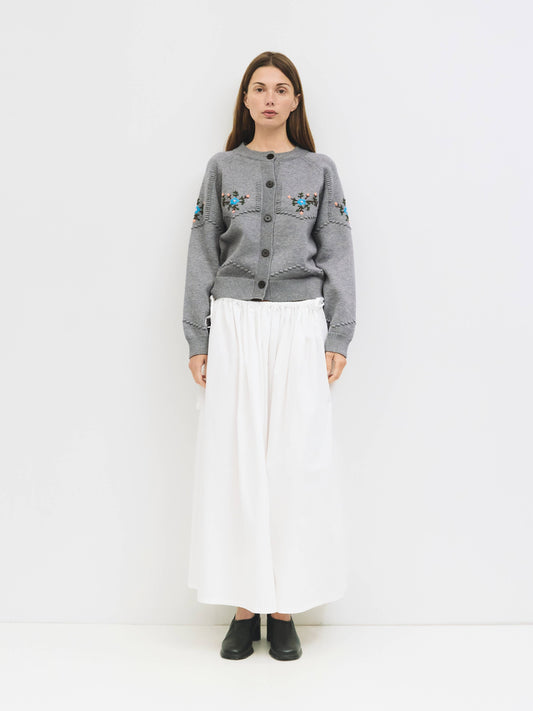Heather Gray Floral Embroidered Cardigan