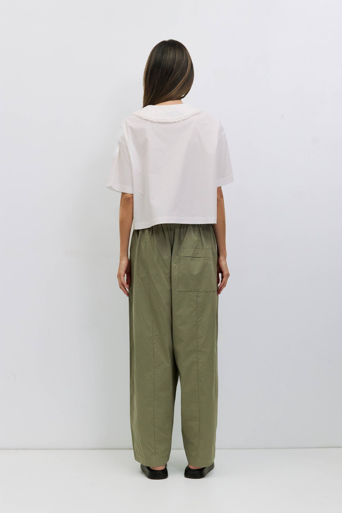 Poplin Lace Trim V Neck Boxy Top