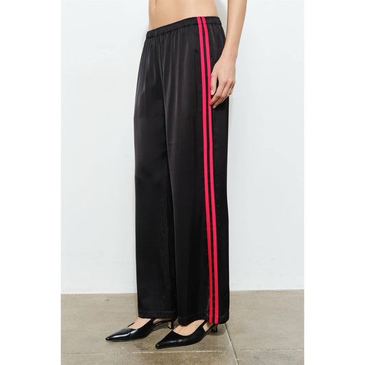 Black Satin Red Side Stripe Track Pants