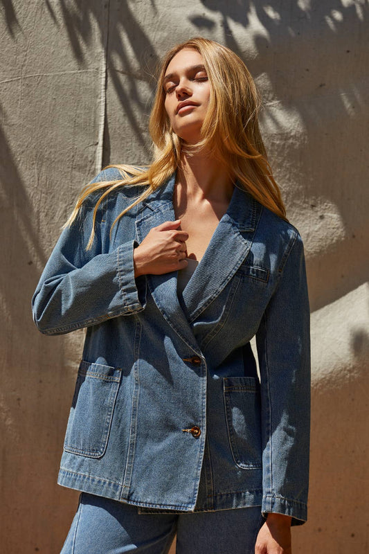 Denim Double Breasted Blazer Jacket