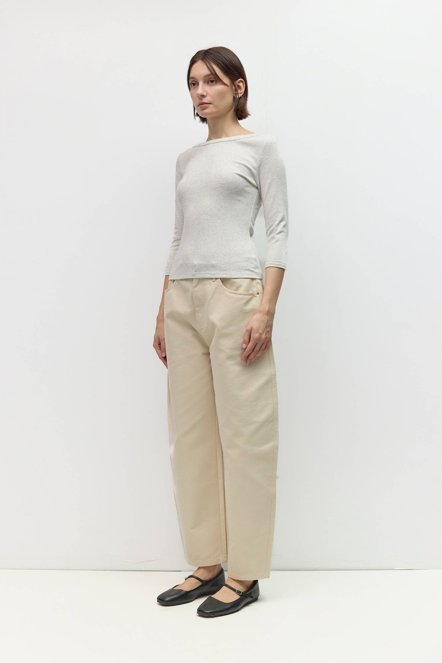 Ribbed Wide Neck Jersey Top
