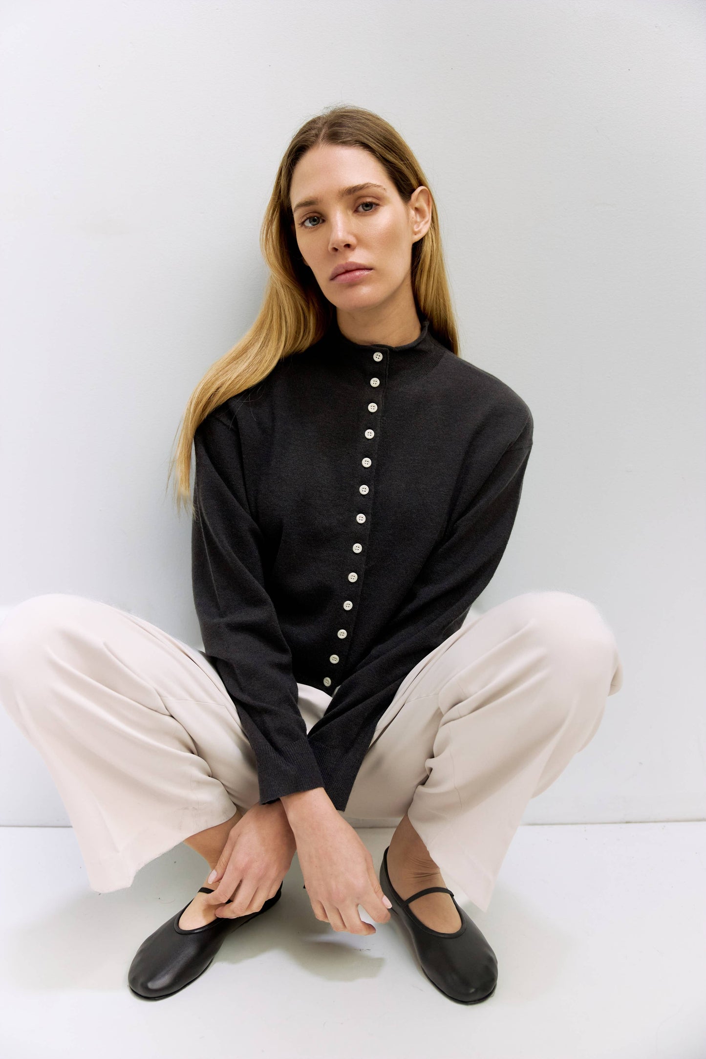 High-Neck Knit Cardigan