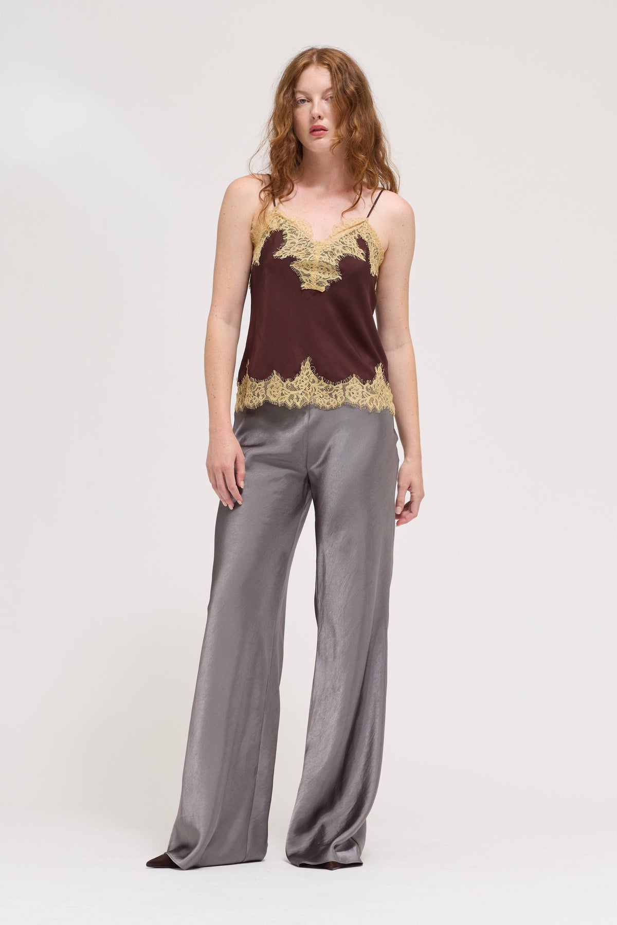 Satin Lace Trim Cami Top