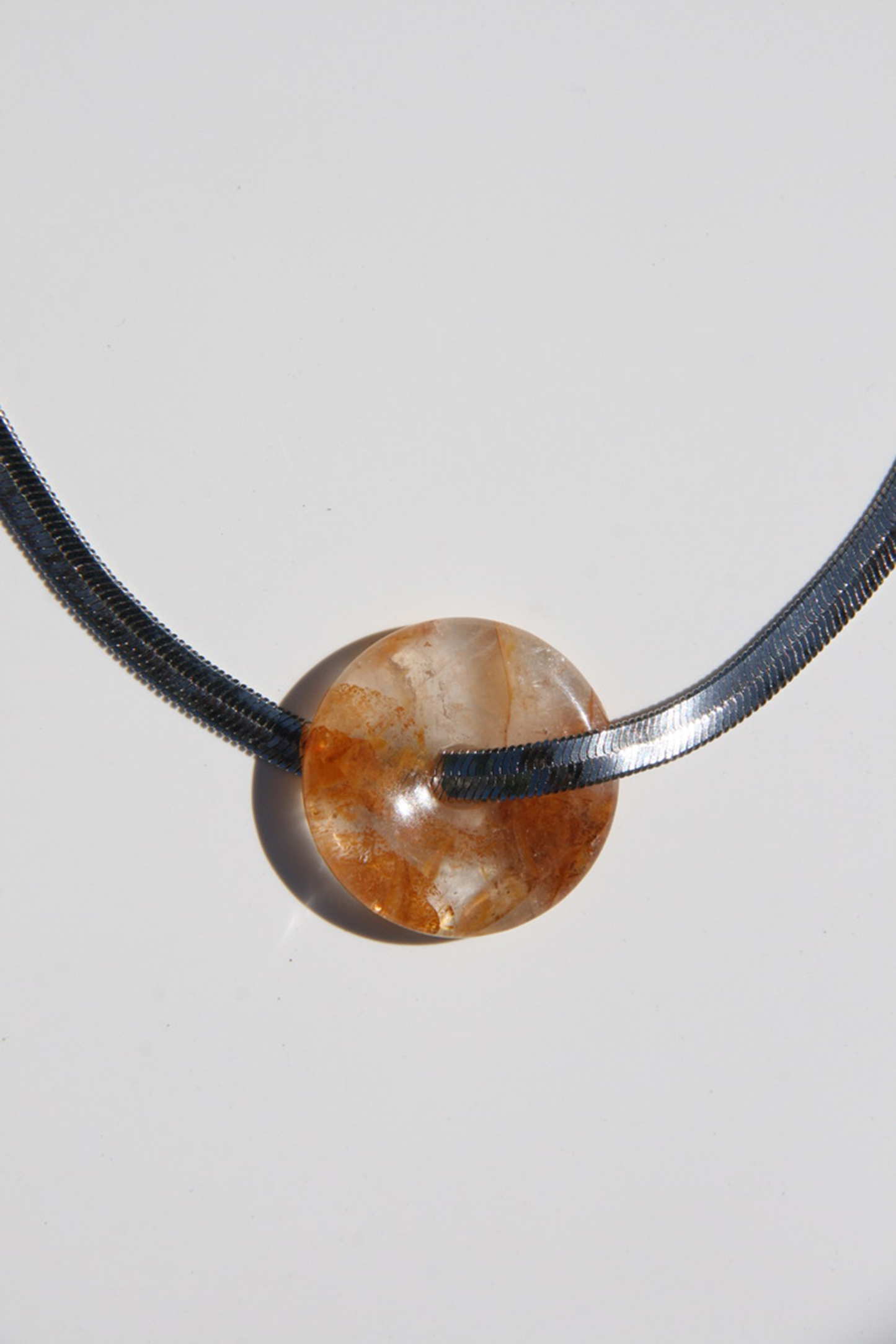 Yellow Quartz Donut Herringbone Necklace