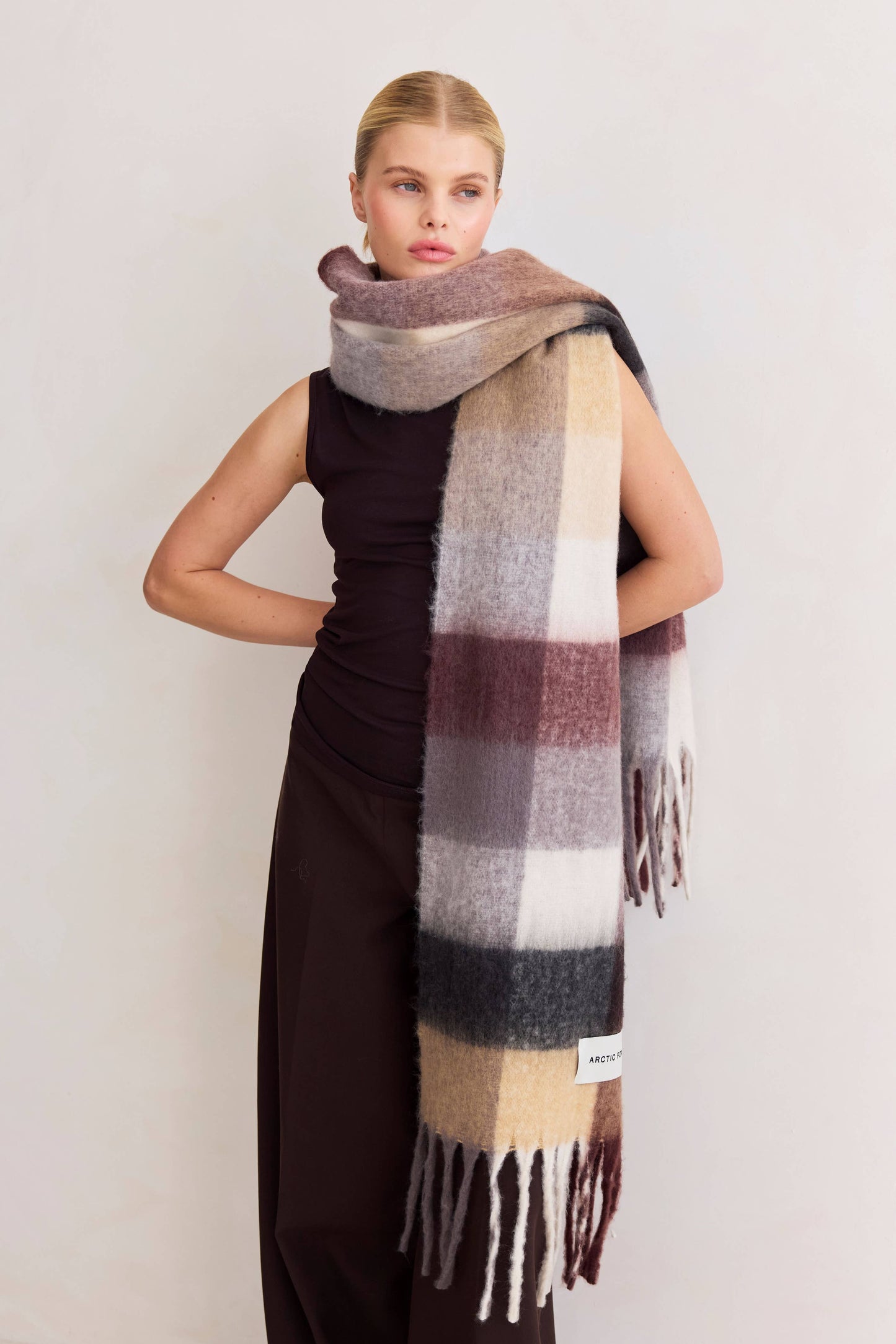 Purple/Brown Brushed Check Scarf