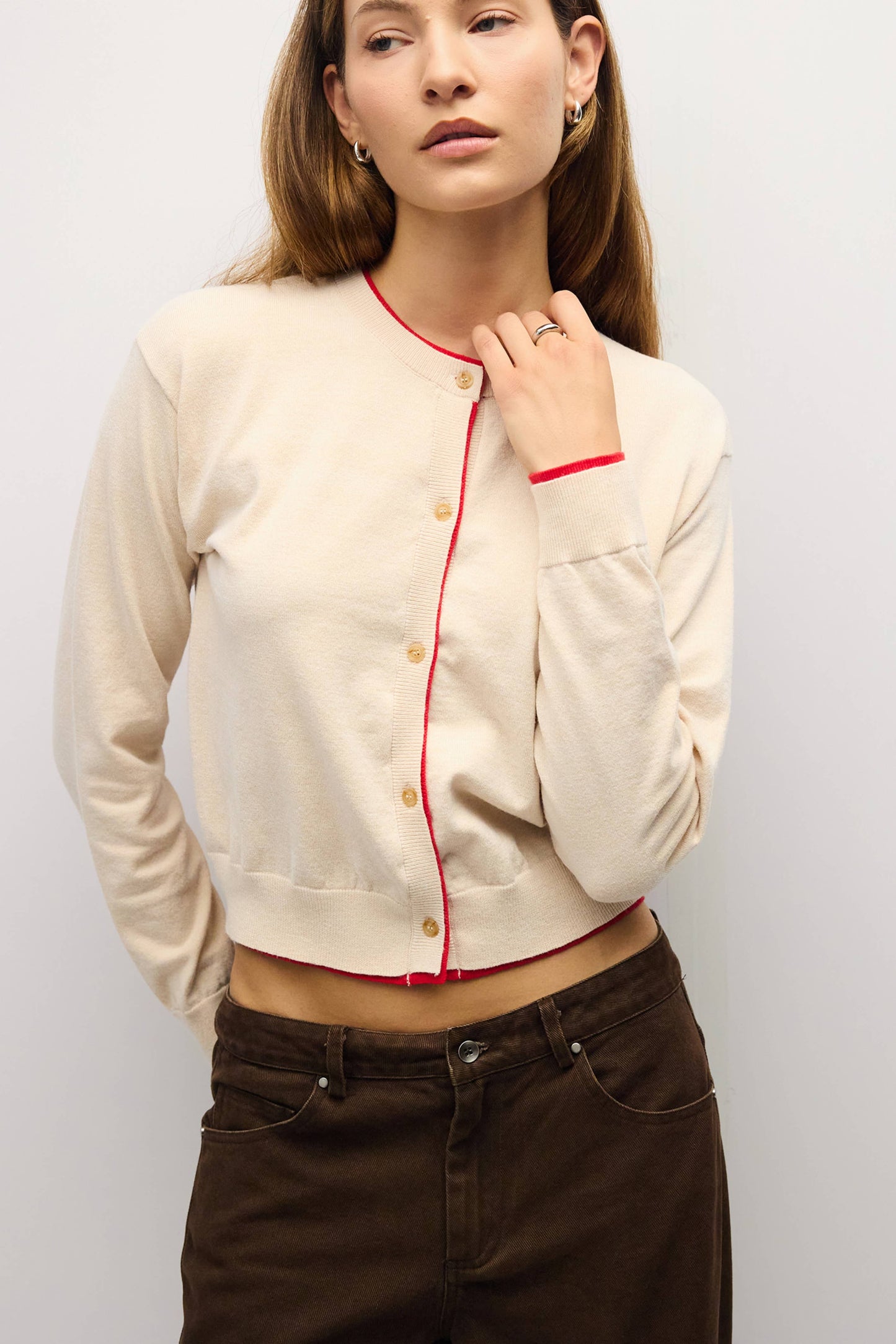 Contrast Trim Brown/Cream Cardigan