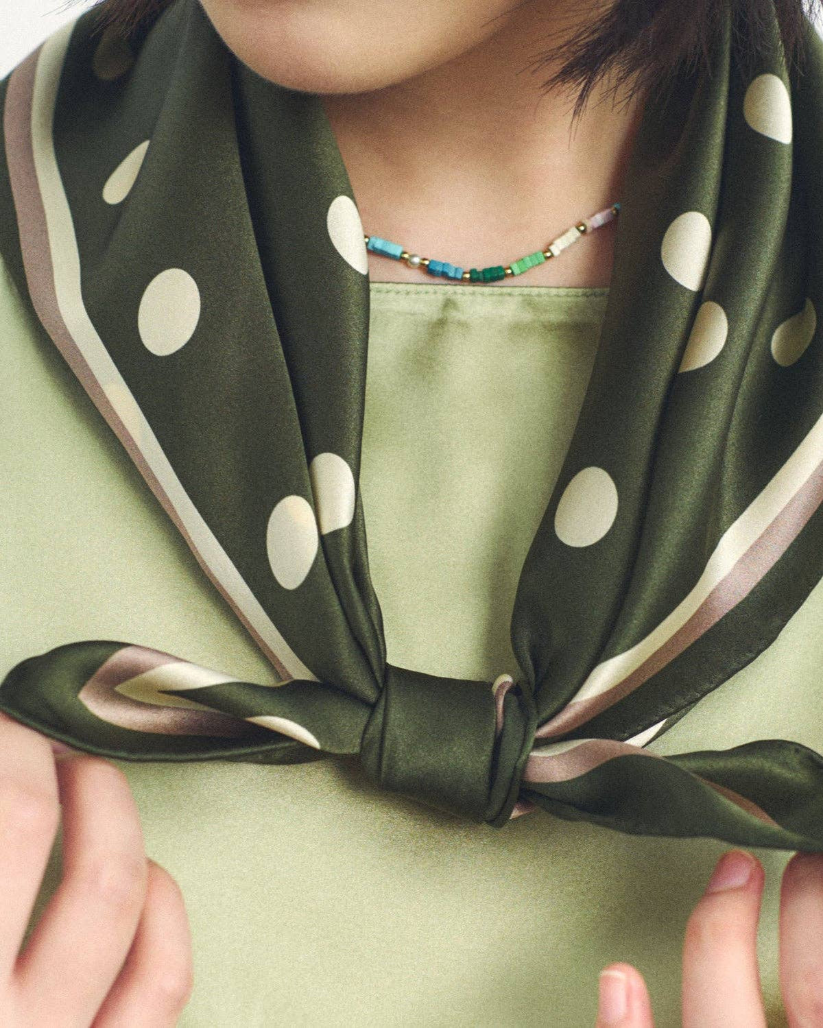Dark Green Polka Dot Silk Scarf
