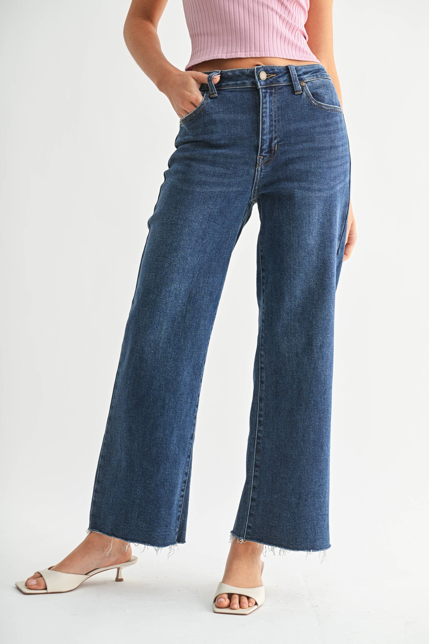 Dark Wash Slim Cut Wide Leg Jean
