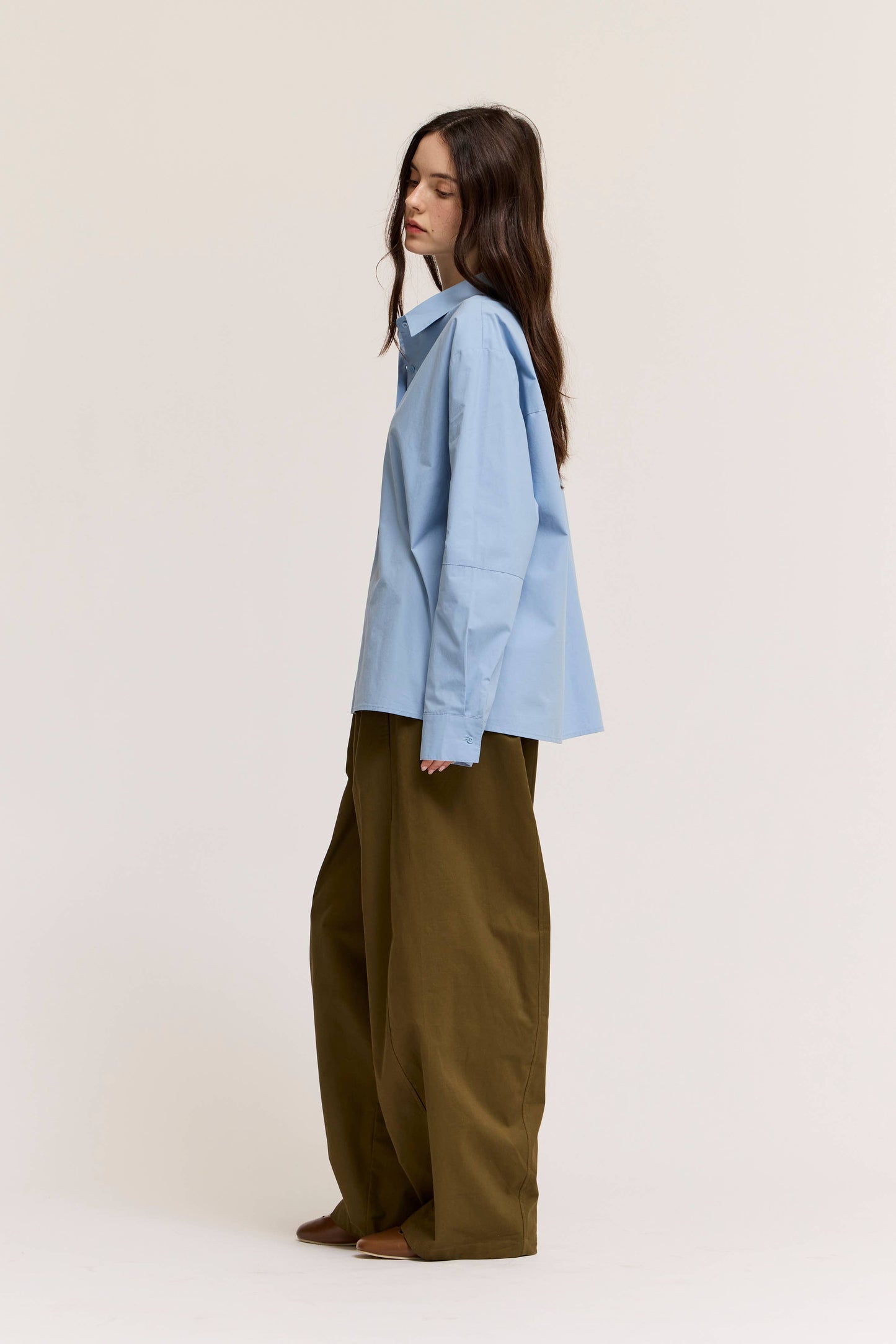 Slate Blue Drop Shoulder Cotton Shirt