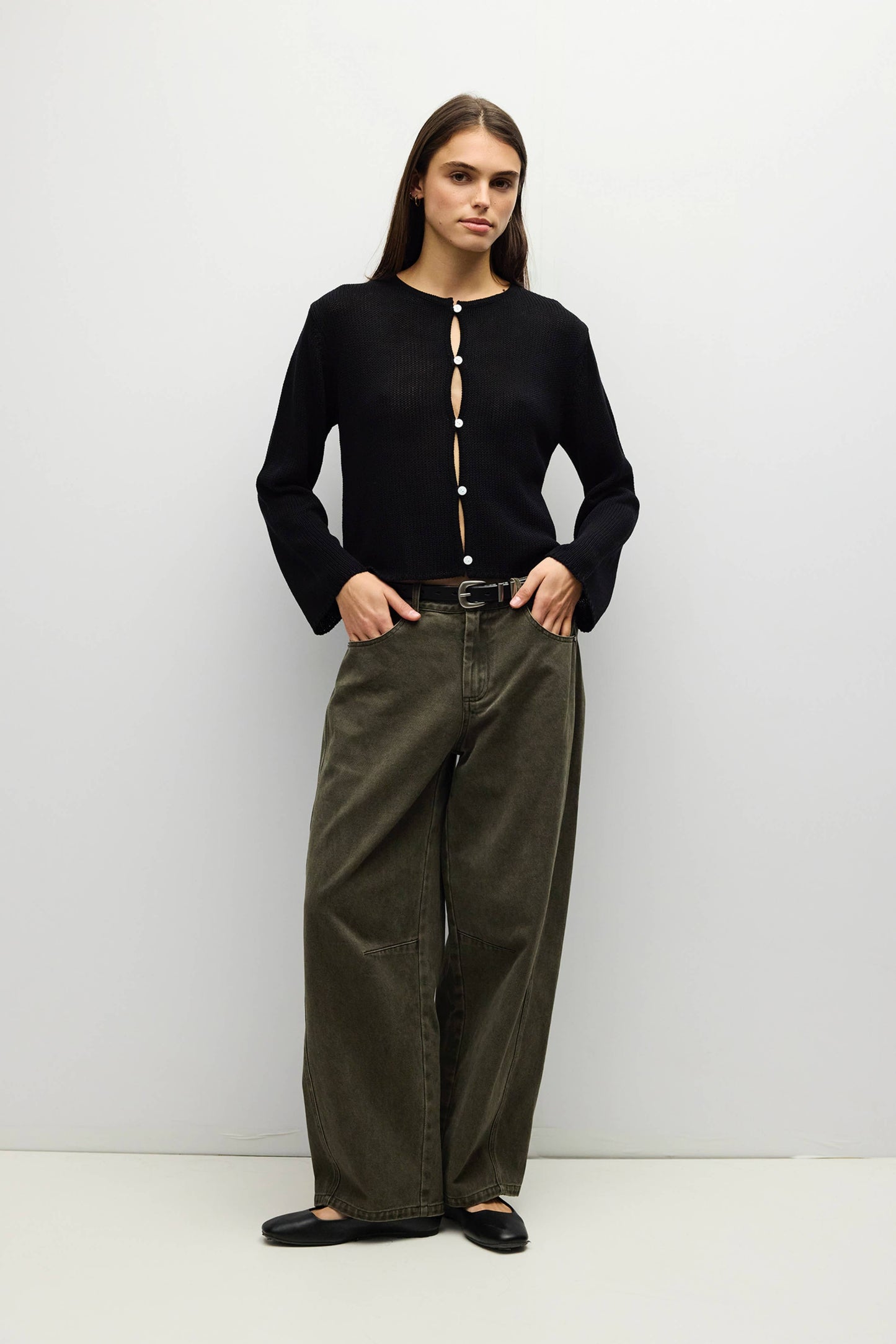 Open Knit Button Front Cardigan