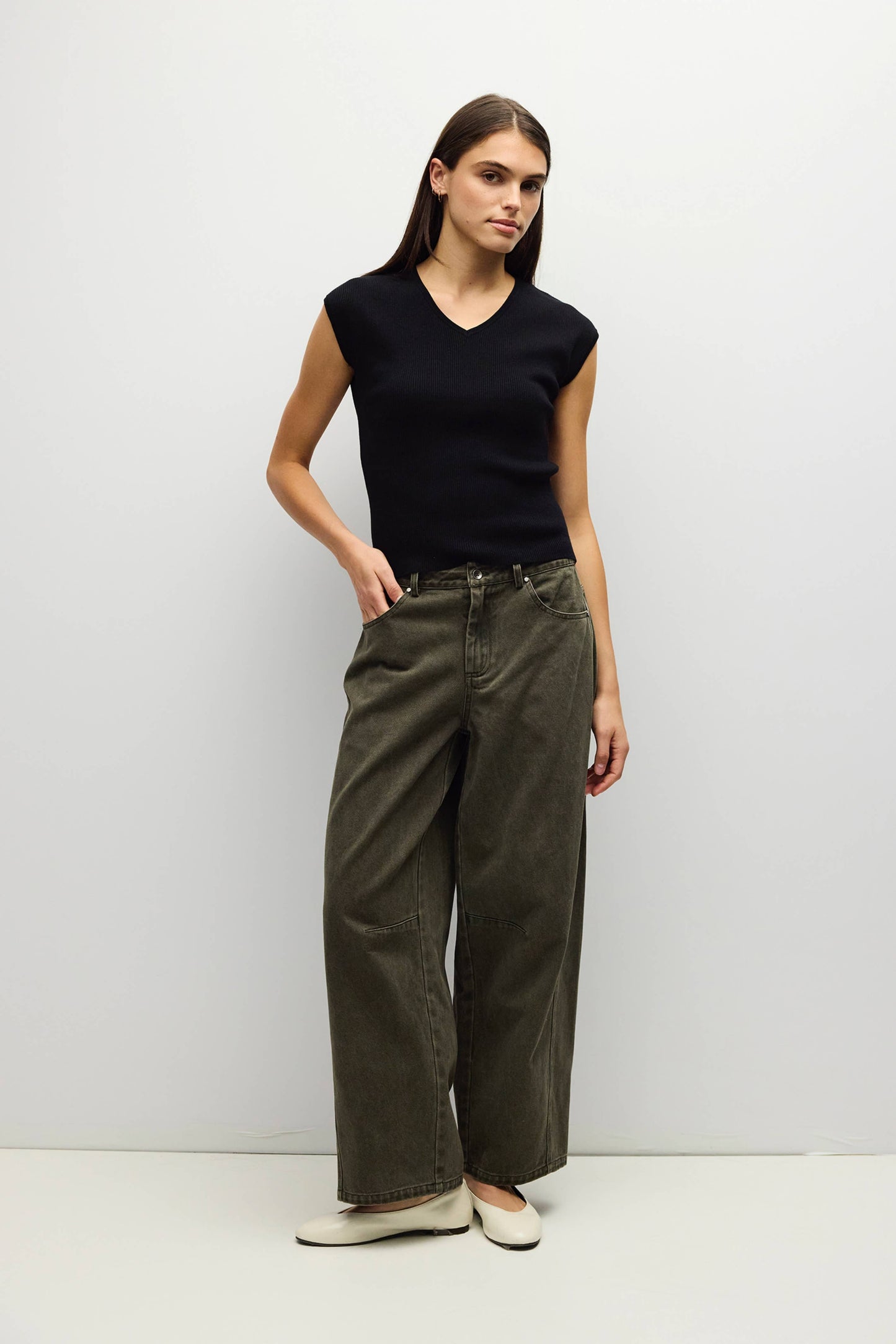 V-Neck Ribbed Knit Top