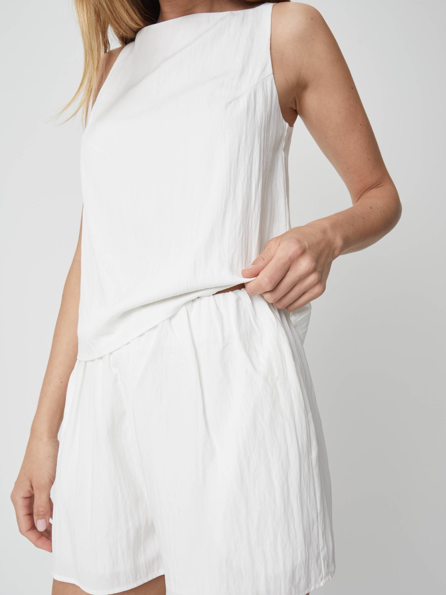 White Shirred Waist Shorts