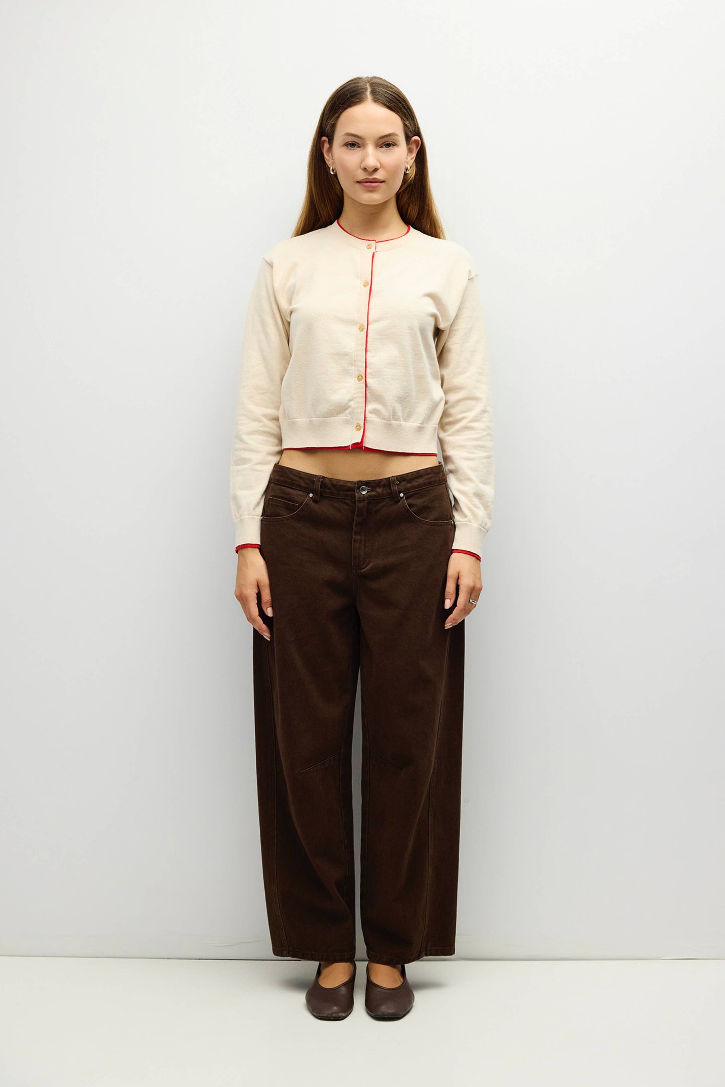 Contrast Trim Brown/Cream Cardigan