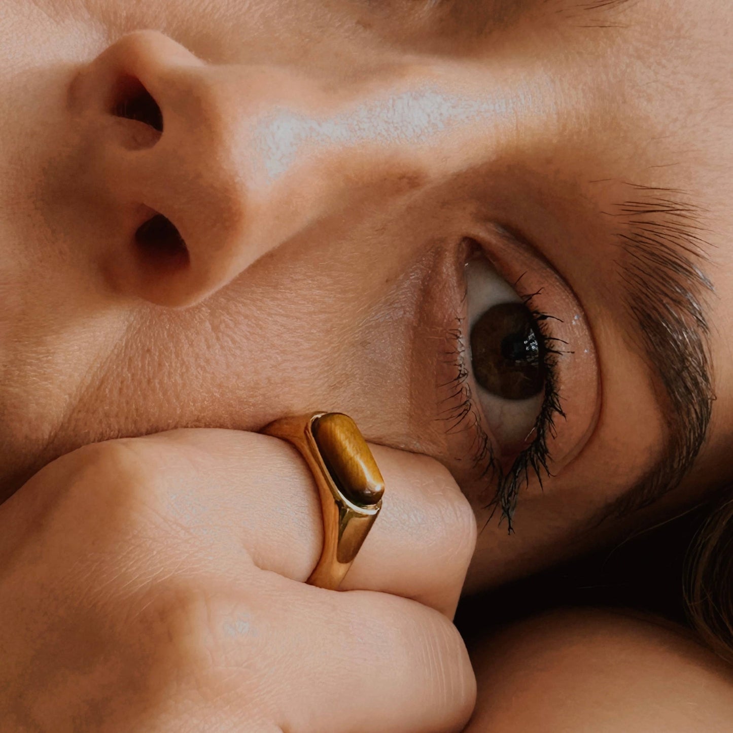 Gold Tiger Eye Gemstone Statement Ring