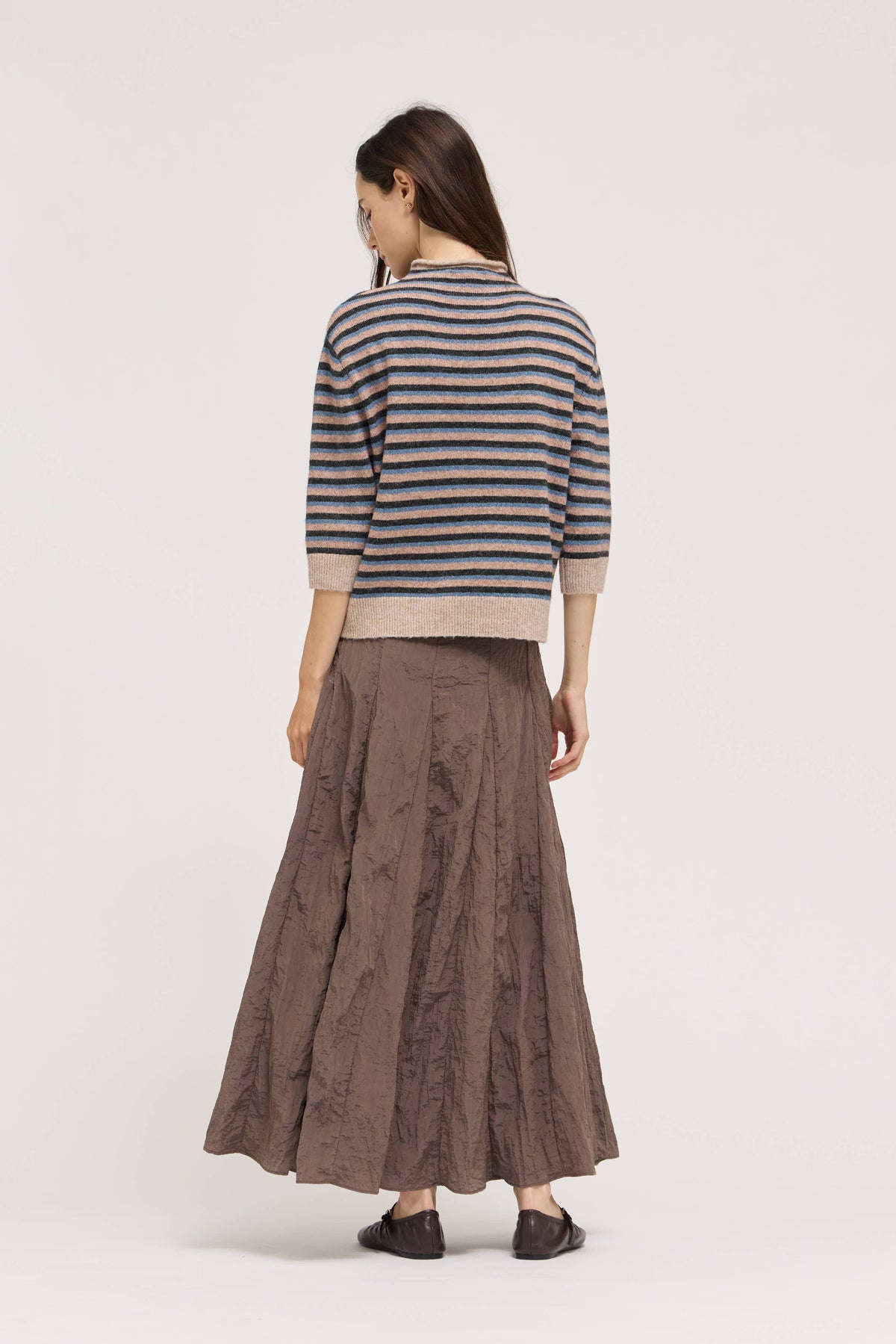 Striped Mock Neck Quarter Sleeve Sweater
