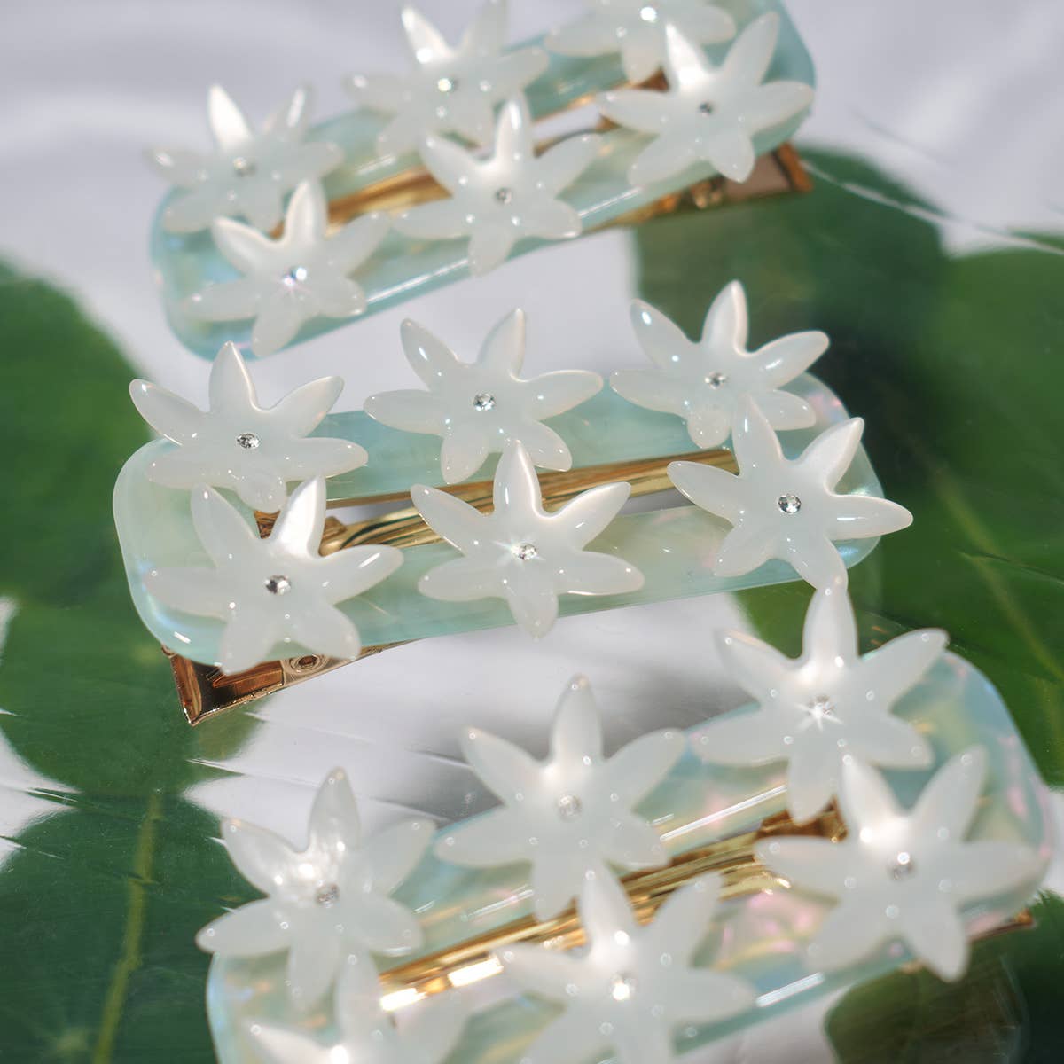 Seafoam Undine Lotus Flower Alligator Hair Clip by Winona Irene