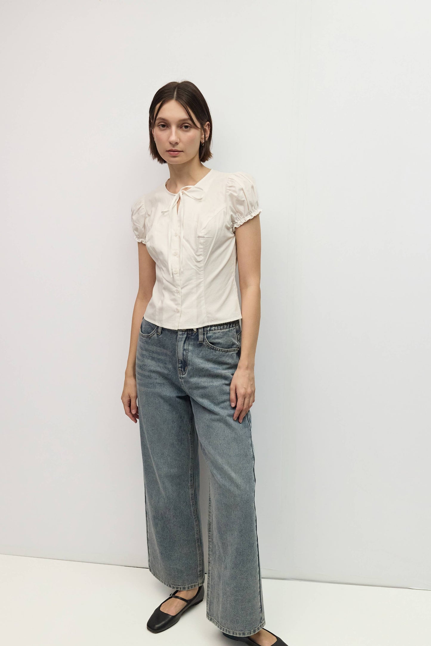 White Button Up Tie Blouse