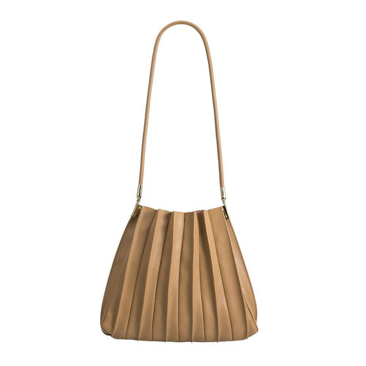 Carrie Taupe Pleated Vegan Shoulder Bag
