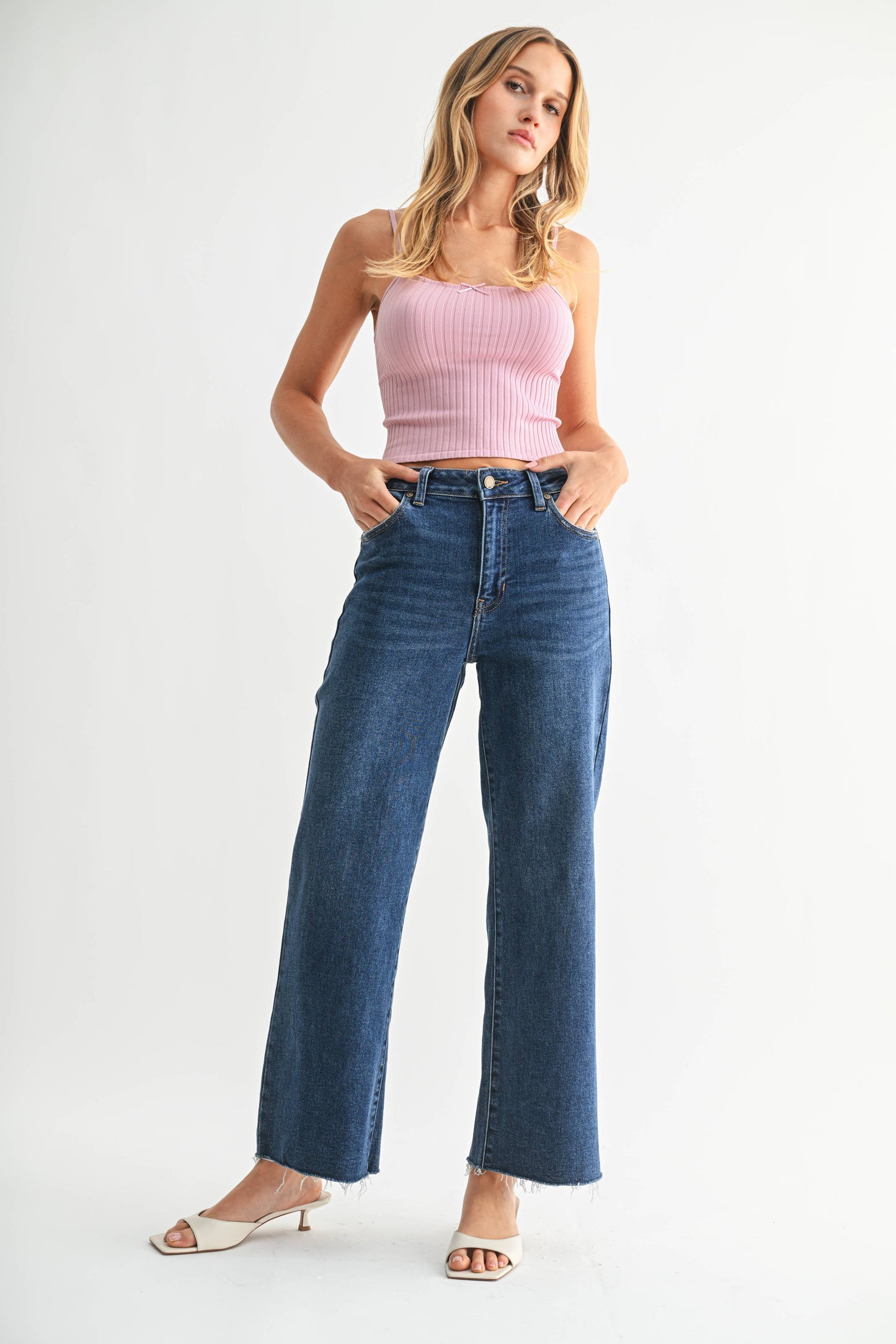 Dark Wash Slim Cut Wide Leg Jean