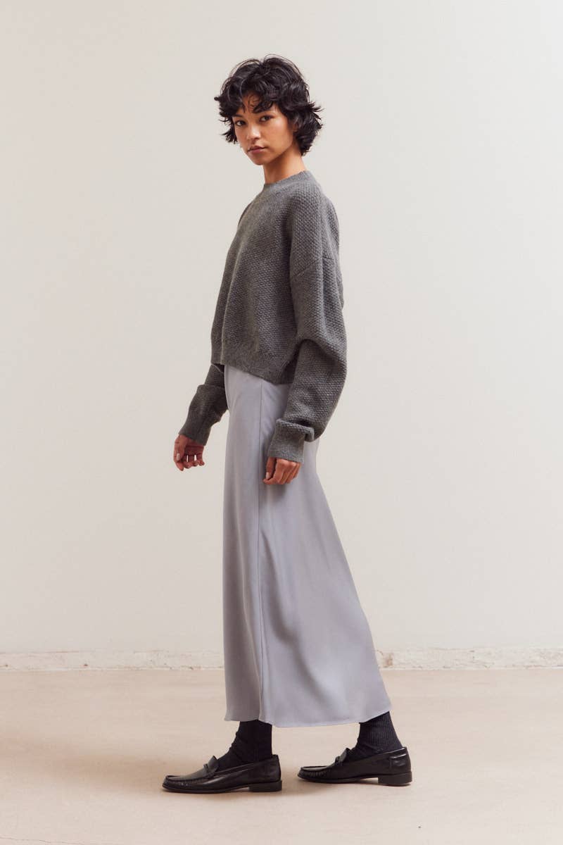 Mock Neck Textured Cropped Sweater