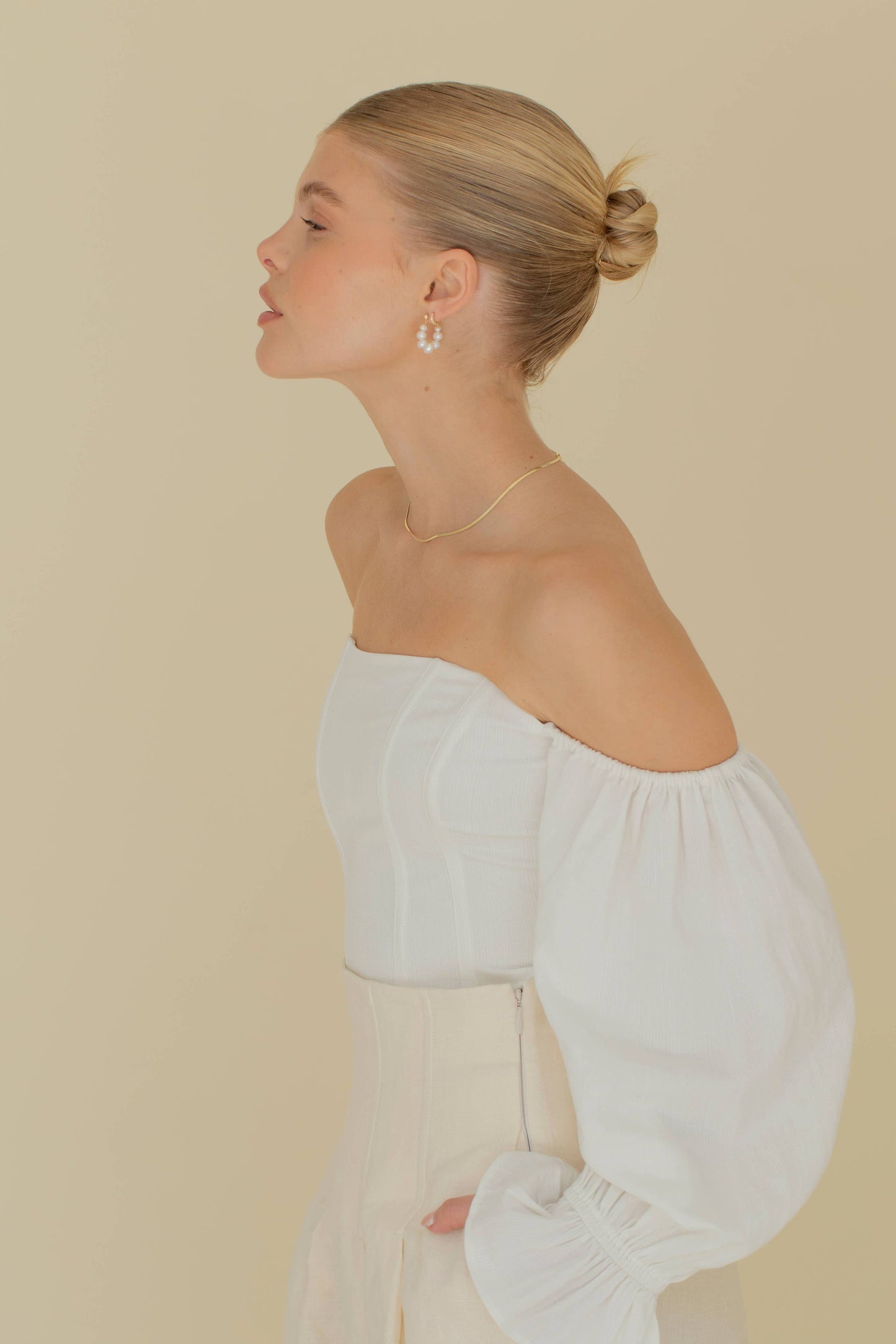 Gold Pearls Links Hooped Earrings