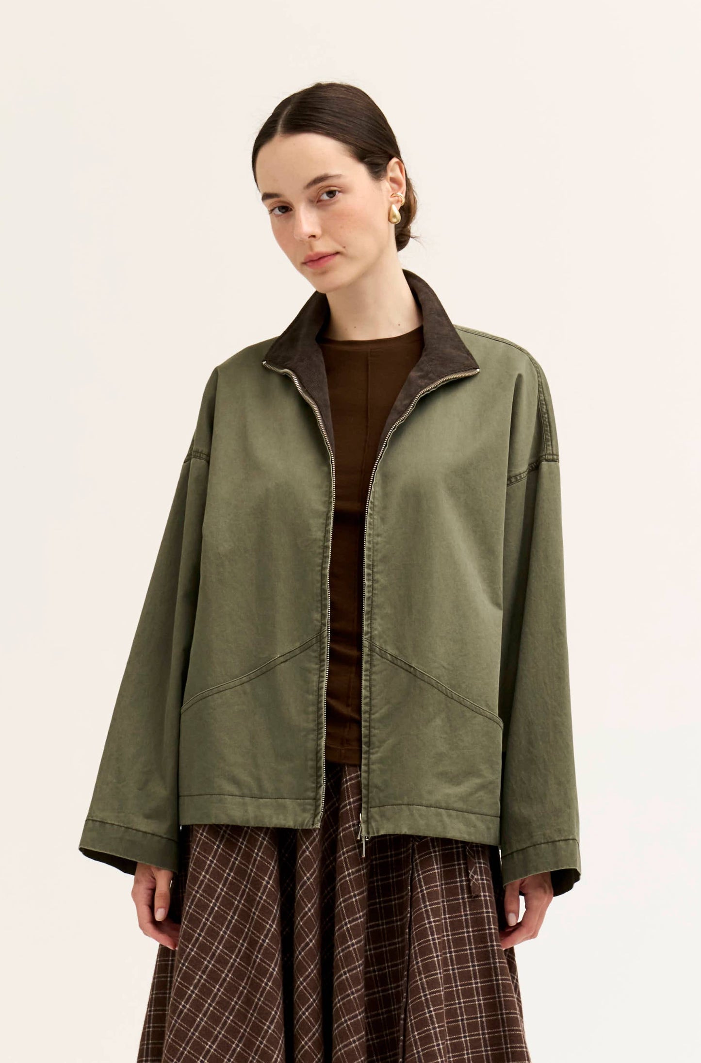 Moss Corduroy High Collar Cotton Jacket
