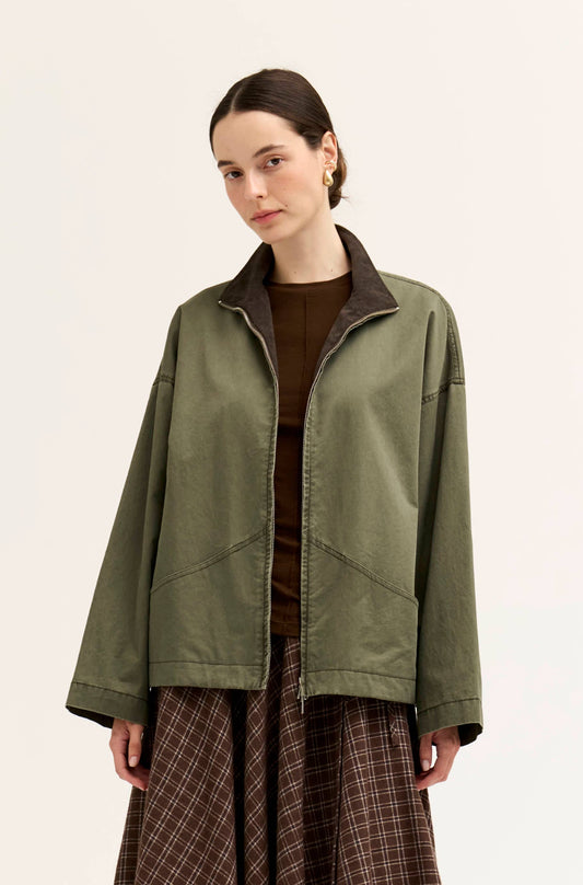 Moss Corduroy High Collar Cotton Jacket