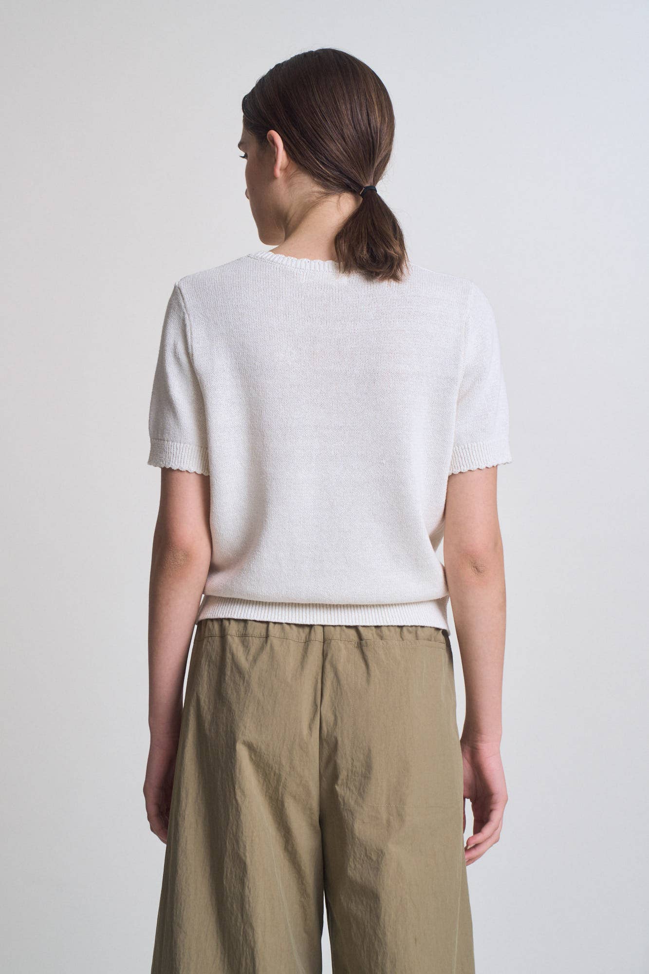 White Cotton Linen Short Sleeve Knit