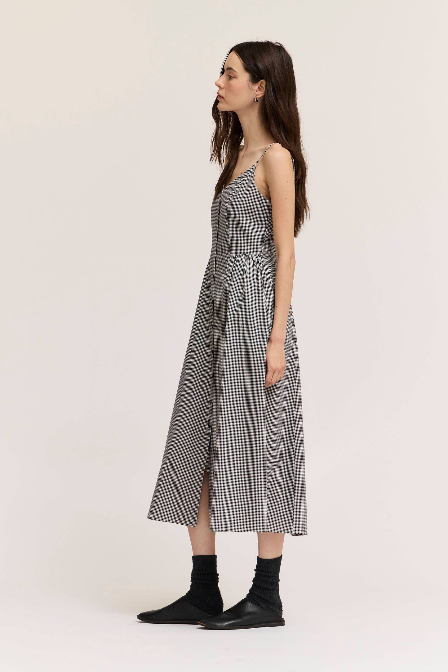 Strappy Gingham Button Front Midi Dress