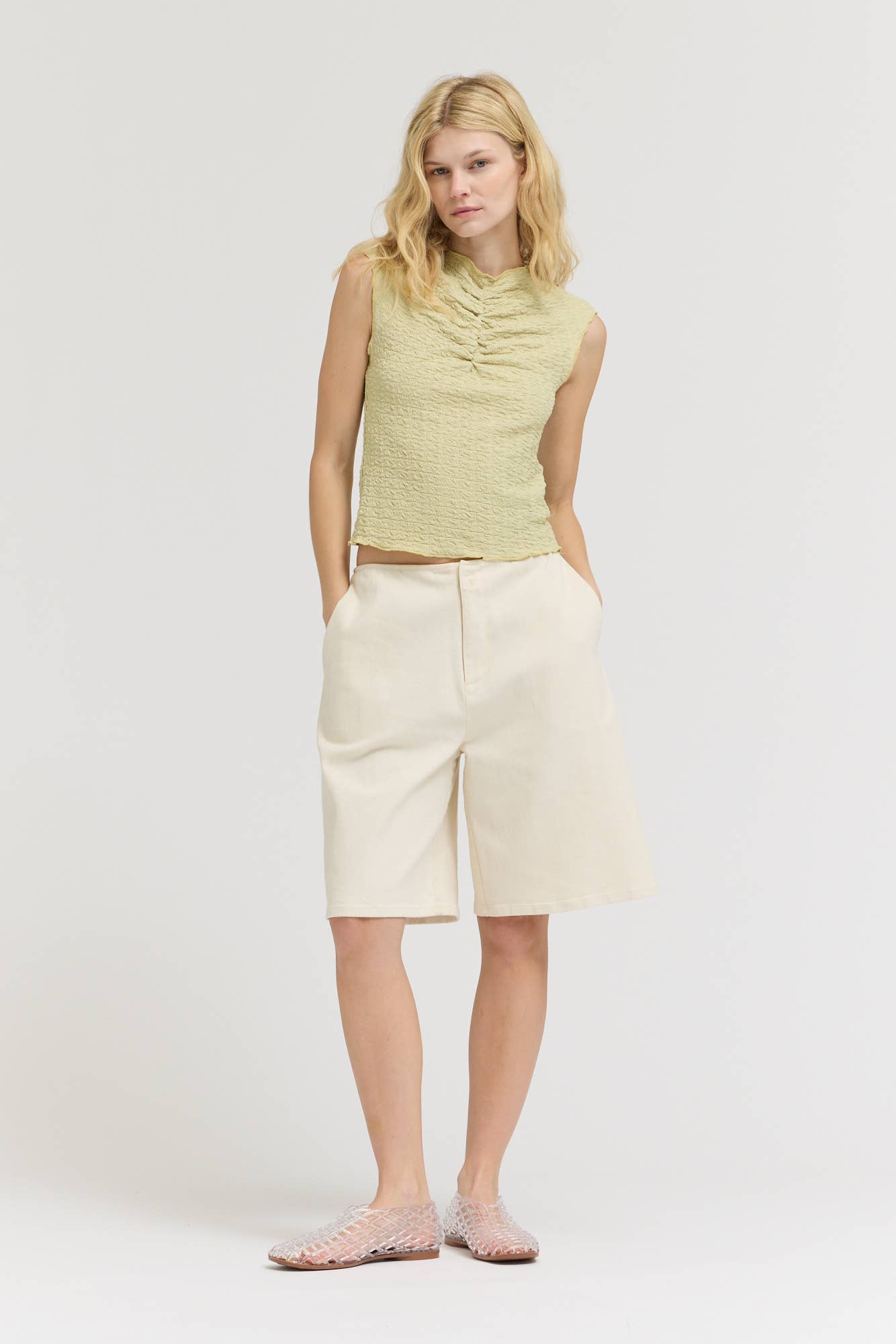 Textured Shirred SleevelessTop