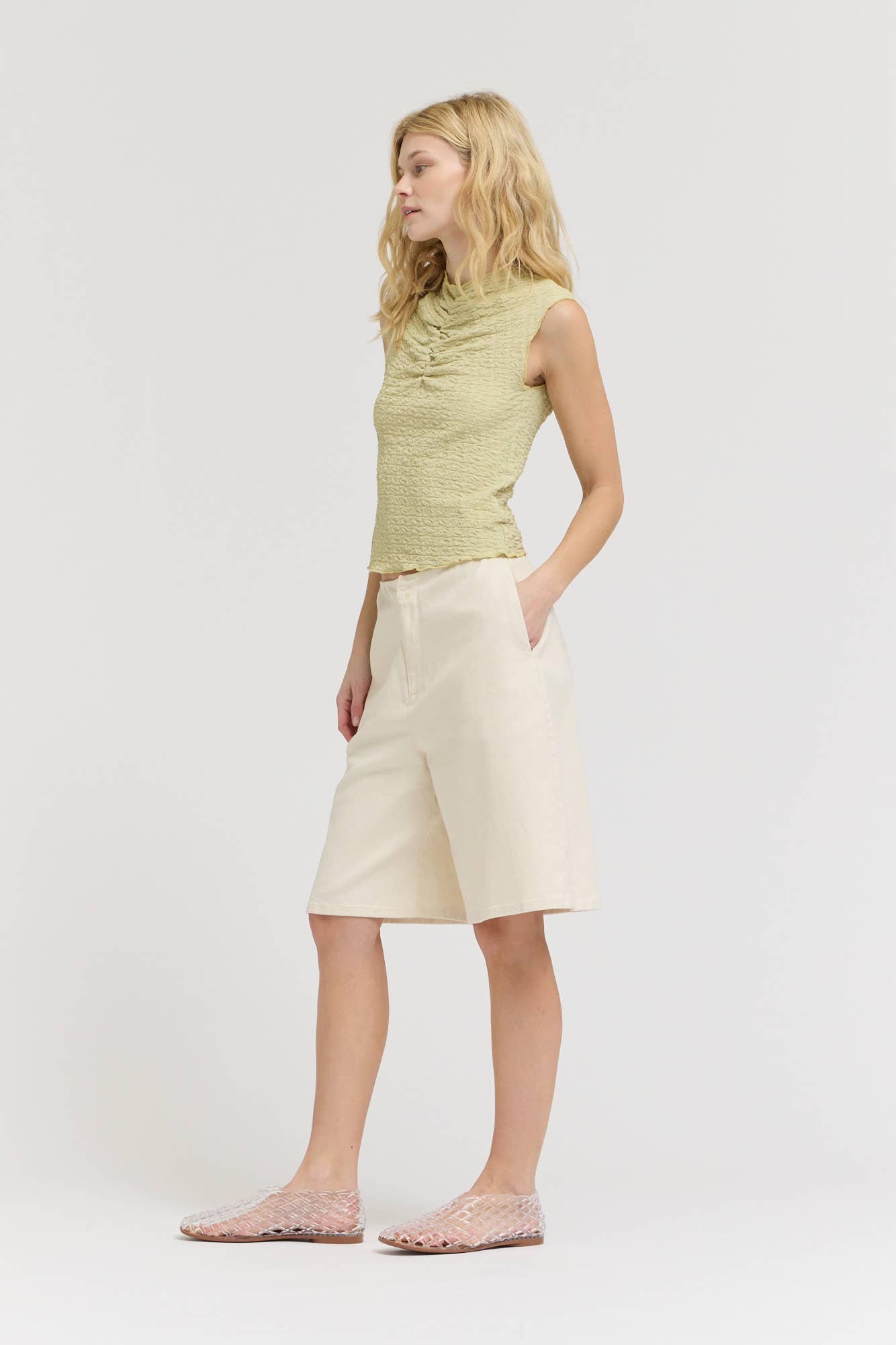 Textured Shirred SleevelessTop