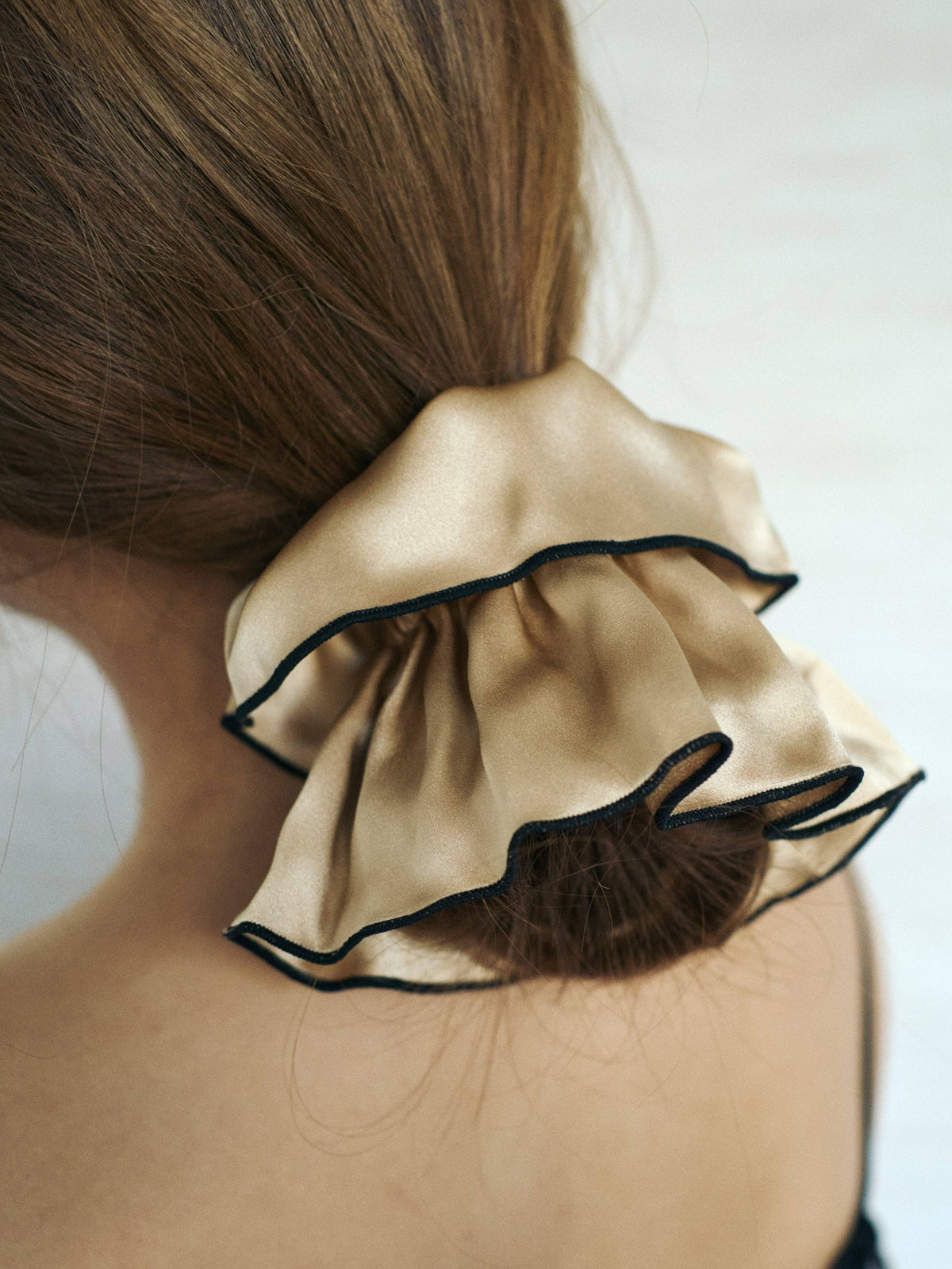 Tan Oversized Double-Layer Silk Scrunchie