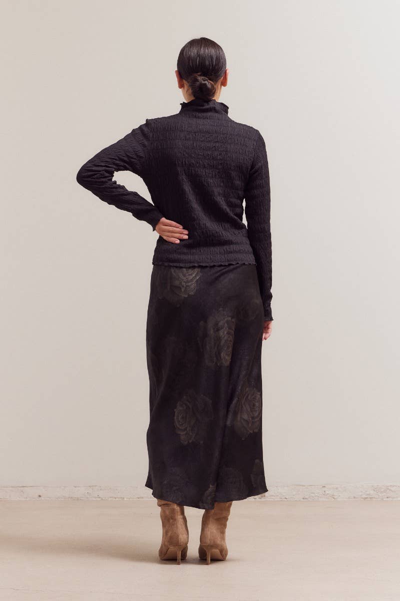 Shirred Mock Neck Long Sleeve Top