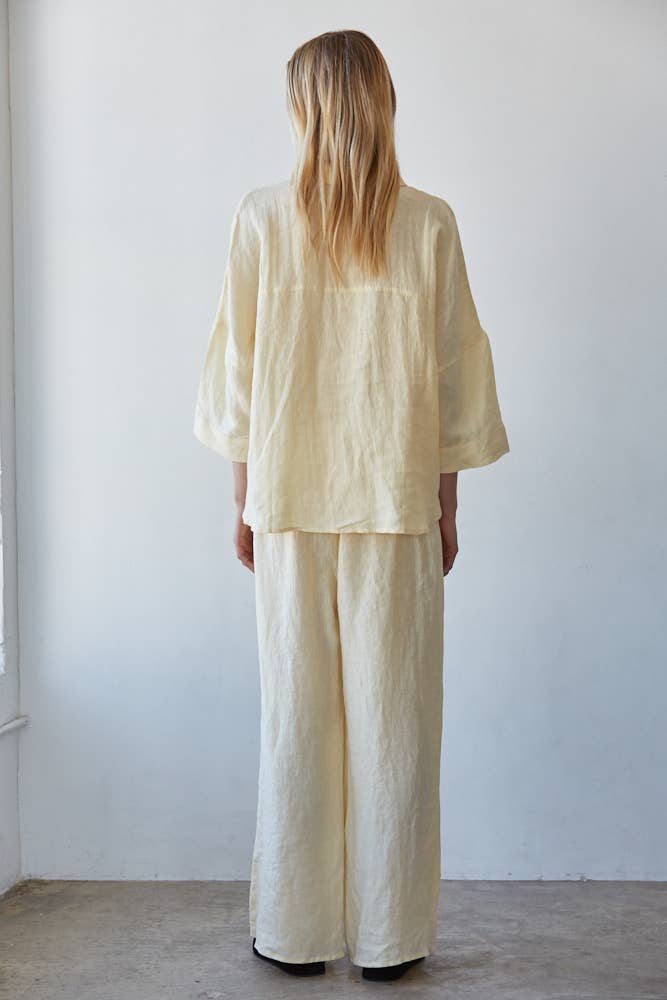 Creamy Yellow Woven Linen Button Down Shirt