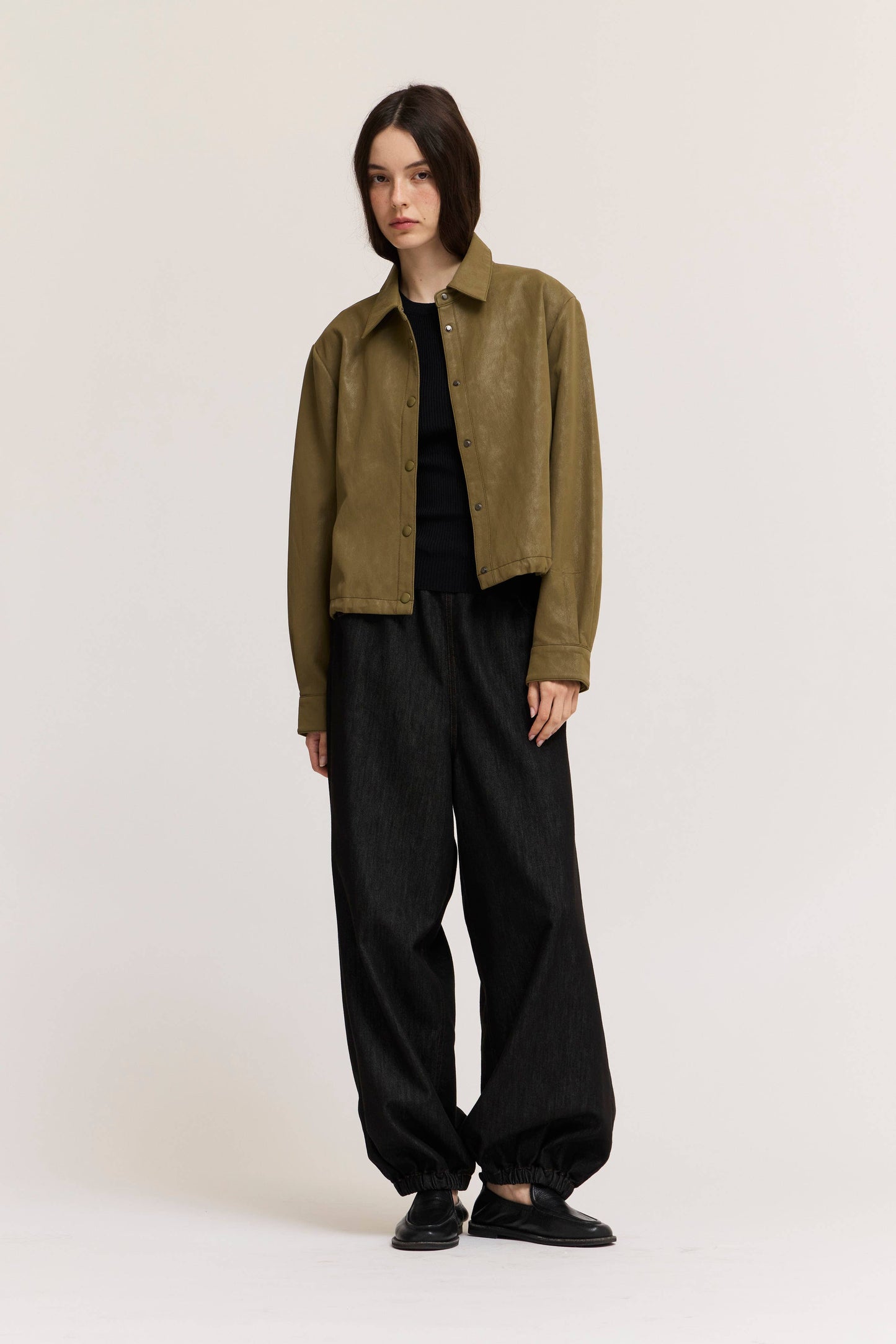 Vegan Leather Snap Button Jacket