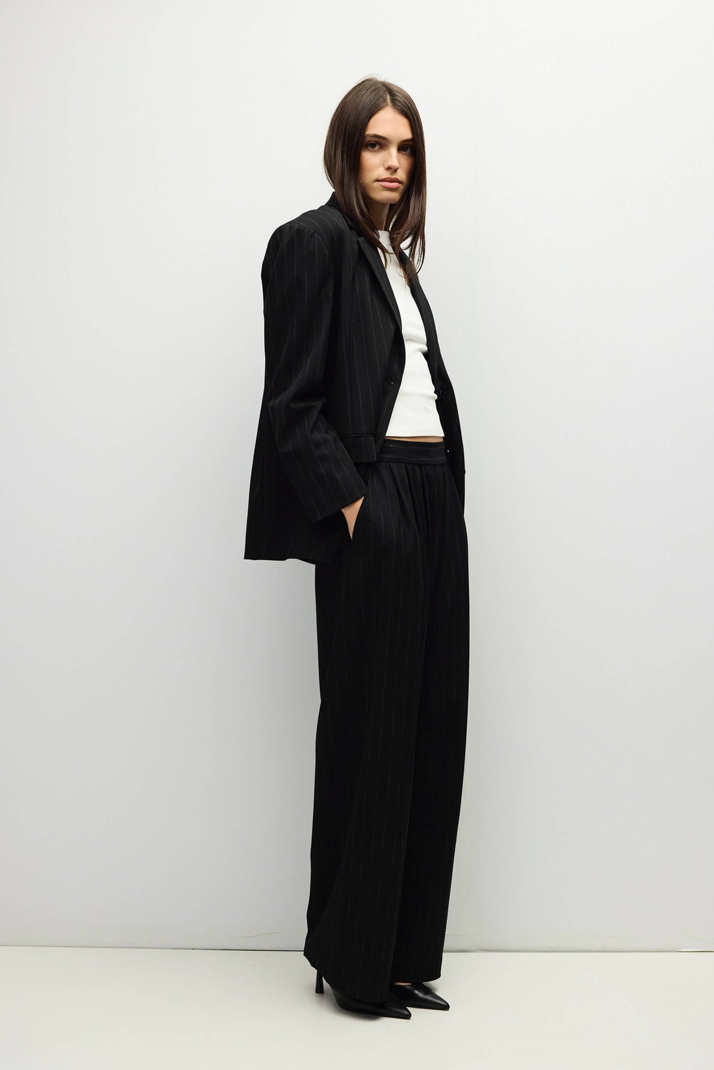 Black Pinstripe Tailored Blazer