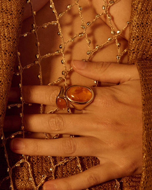 Gold  Amber Honey Resin Statement Ring